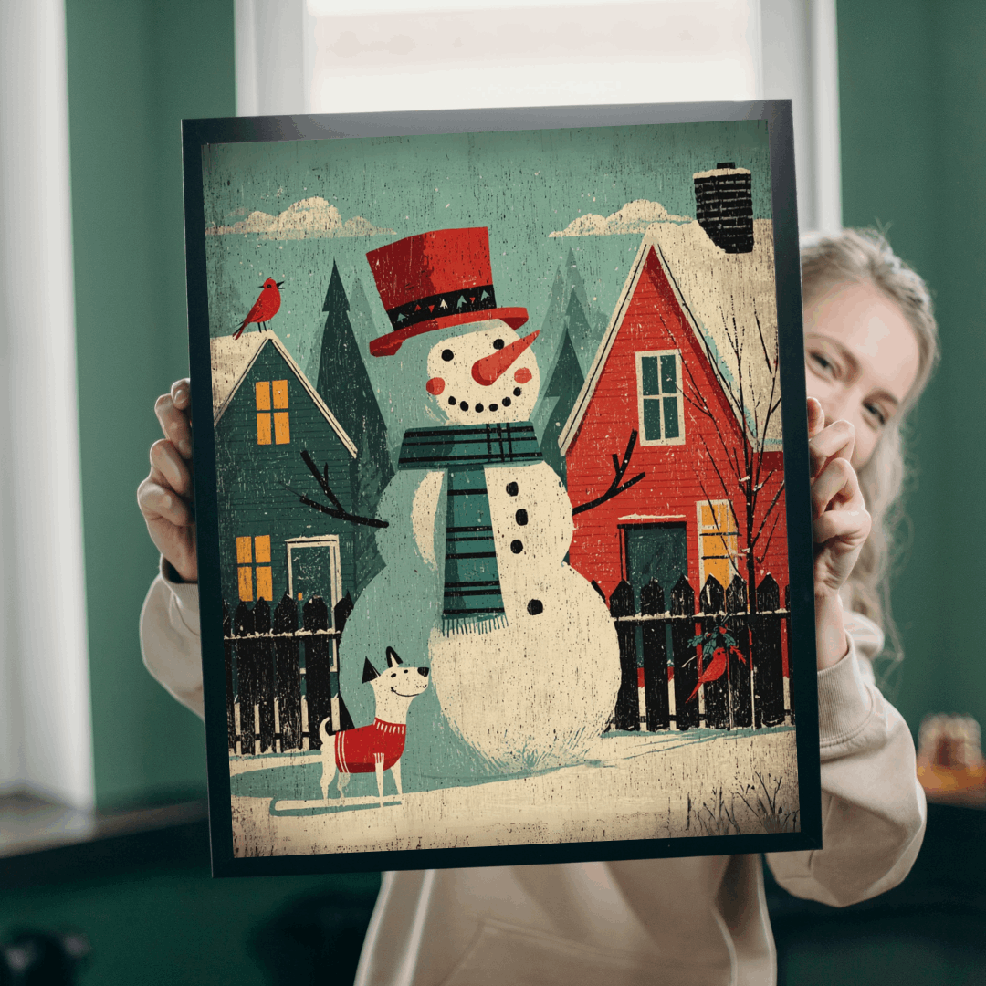 Retro Holiday Cheer Puzzle - Snowman and Dog, Winter Vintage Style Illustration, Ideal for Holiday Activity, Family Game, Festive Gifts Puzzle The Puzzle Chest