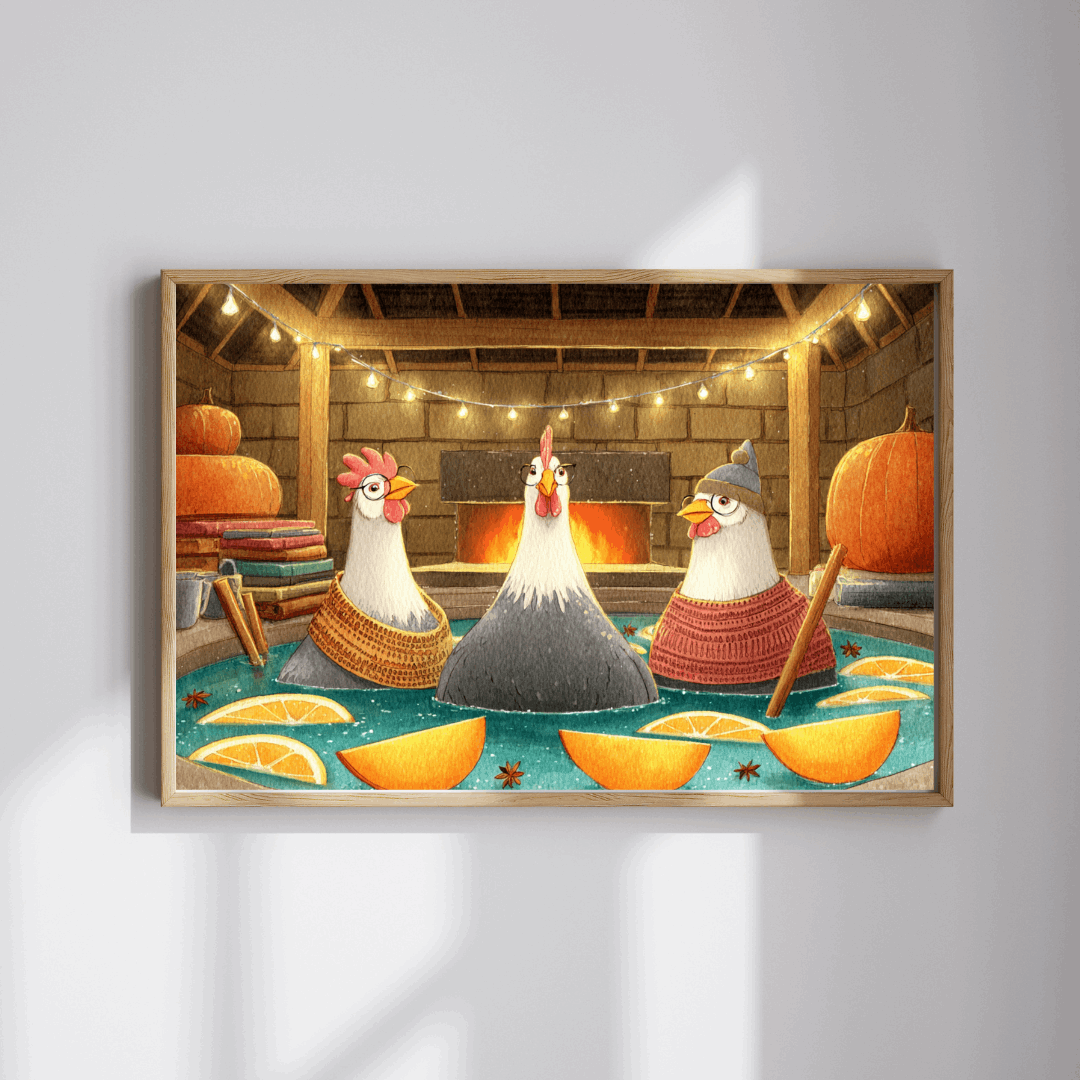 Pumpkin Spice Chicken Puzzle – Cozy Autumn Chickens in Spa Bath with Pumpkins & Cinnamon, Whimsical Fairy-Tale Jigsaw Puzzle The Puzzle Chest
