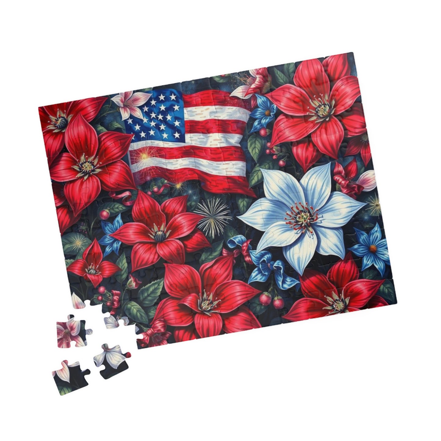Garden of Liberty Jigsaw Puzzle, American Flag Patriotic Floral Game 110, 252, 520, 1014-piece, Family Game Night, Independence Gift for Him
