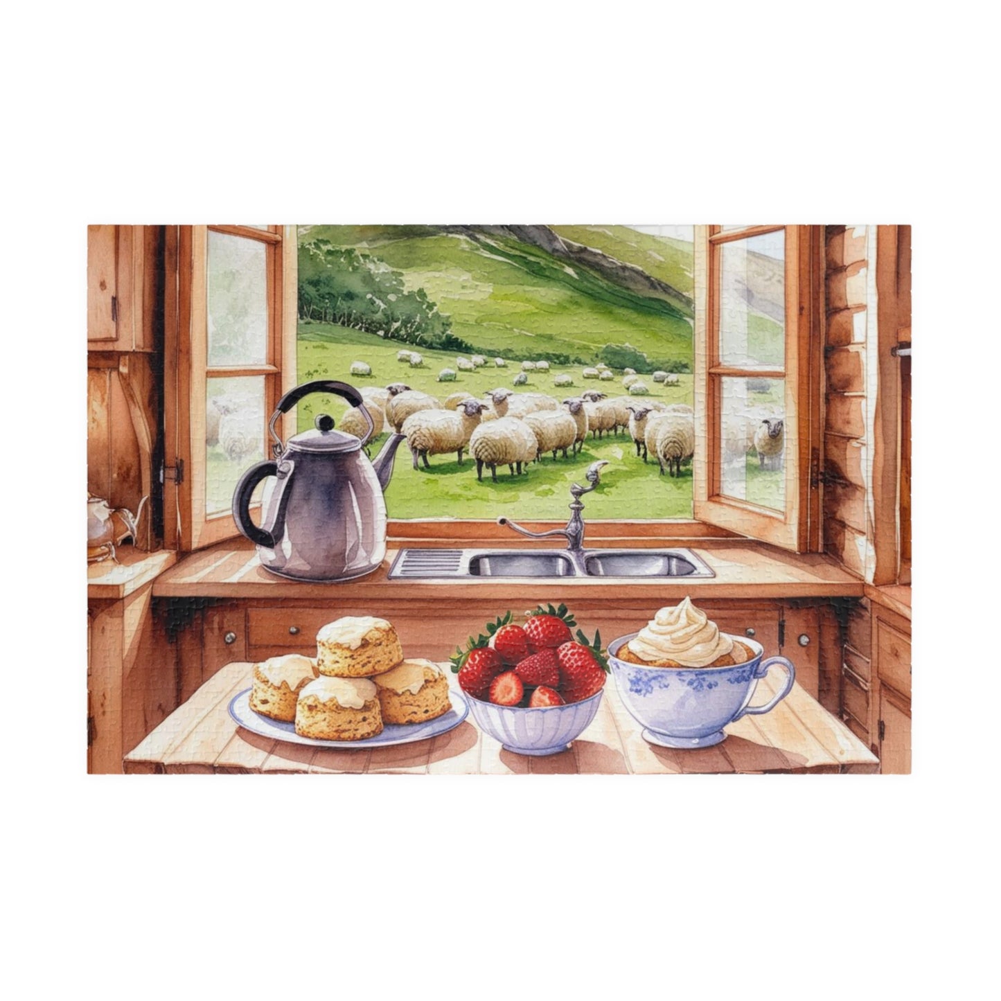 Alpine Backdrop Kitchen Puzzle (110-1014 Piece), Tea and Scones Foodie Jigsaw, Nature and Food Theme Game, Quiet Leisure Activity, Hobby 1014 pcs (Horizontal) Puzzle The Puzzle Chest