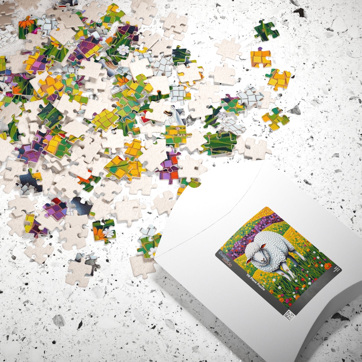 Mosaic Sheep Puzzle, Lamb Grazing in Colorful Flower Meadow, 110-1014-piece Animal Themed Jigsaw Game, Relaxing Hobby, Mindfulness Activity Puzzle The Puzzle Chest
