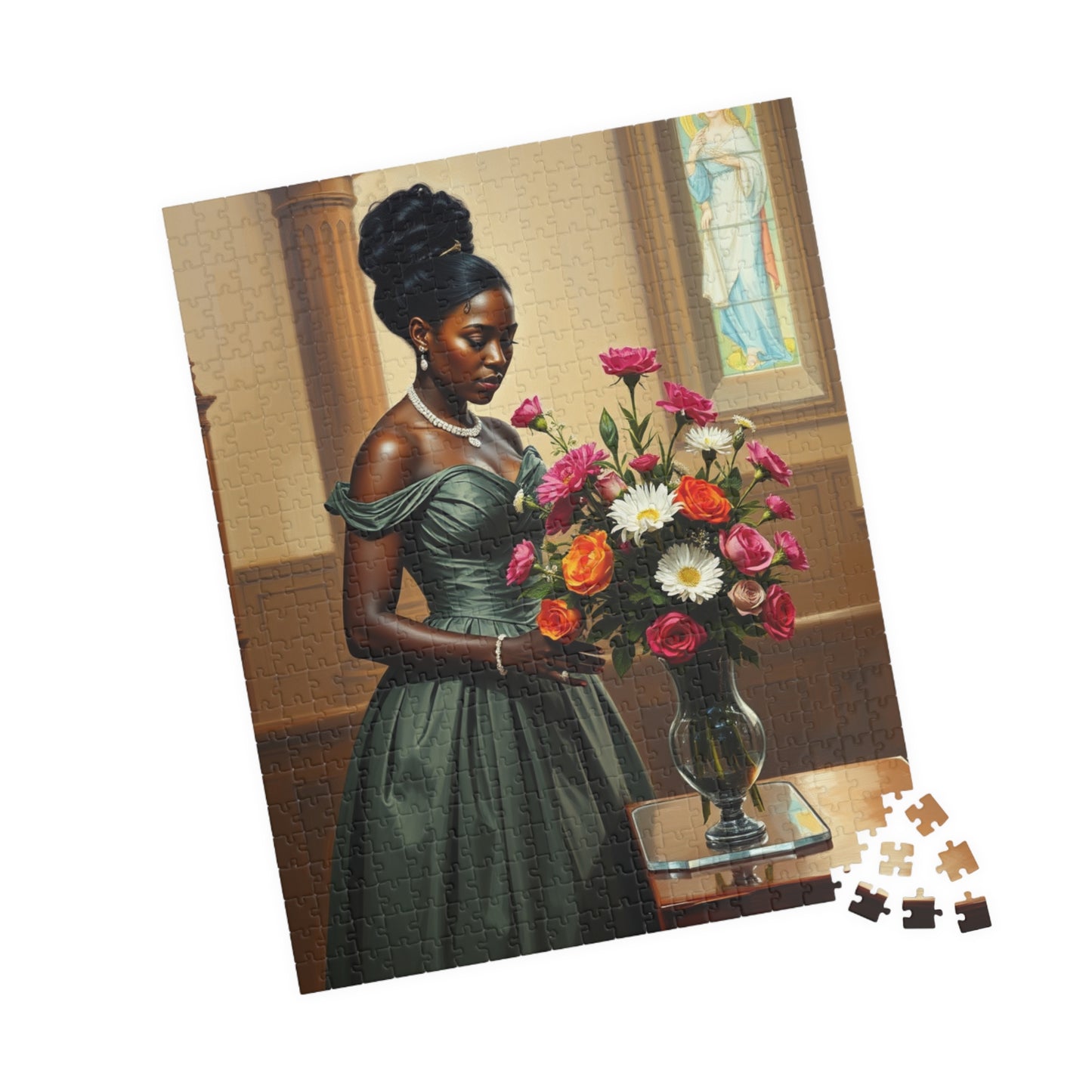Elegant Black Woman Puzzle, Victorian Style African American Lady Arranging Flowers by Church Altar, Hobby Gift for Puzzle Lover Puzzle The Puzzle Chest