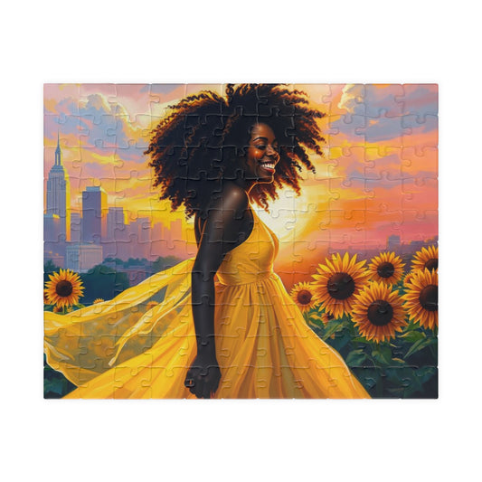 Sunflower Dreamer Puzzle, Black Woman Art Jigsaw Game for Family Fun, Home Entertainment, Gift for Puzzle Lover, Brain Teaser 110 pcs (Horizontal) Puzzle The Puzzle Chest