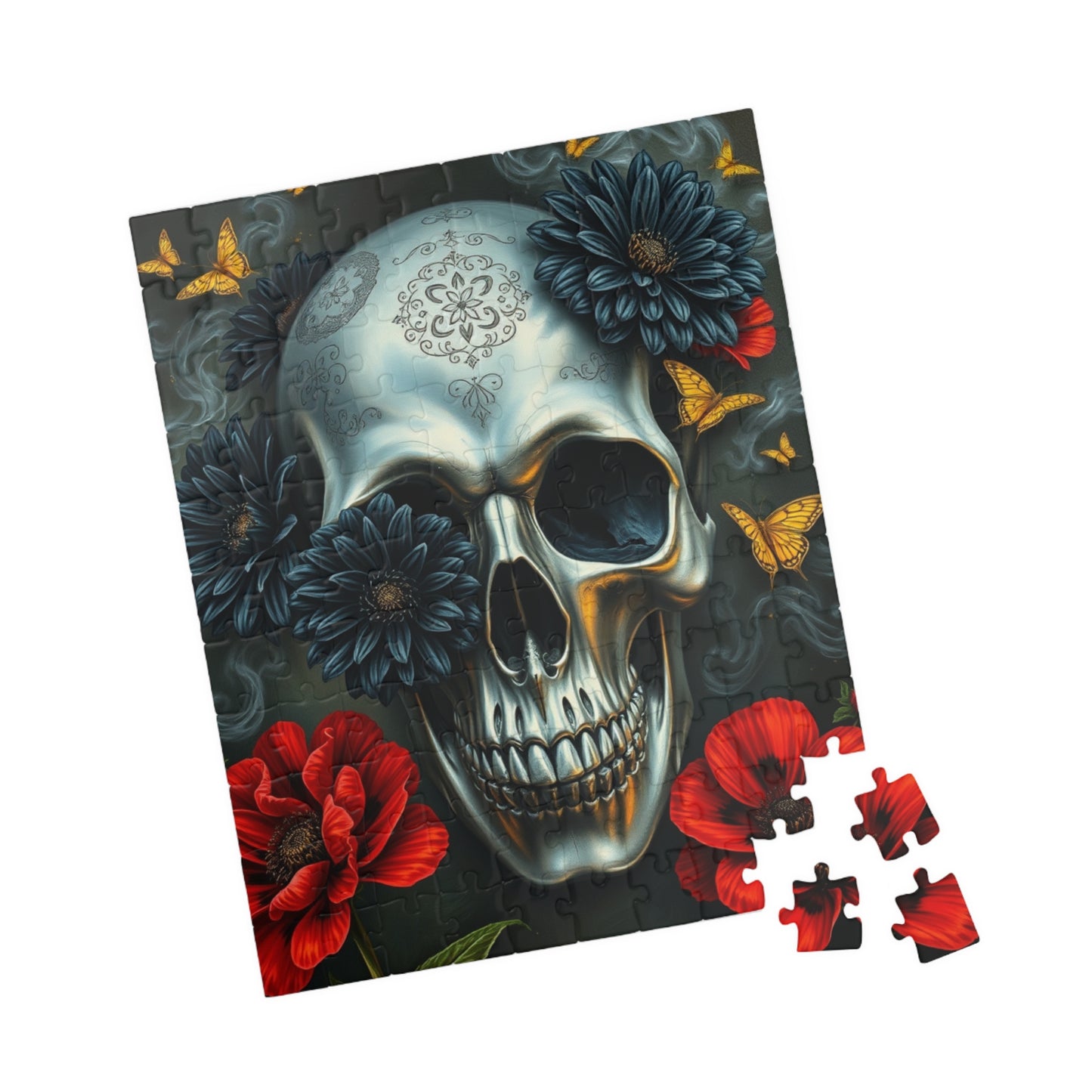 Gothic Skull Floral Puzzle | Artistic Day of the Dead Jigsaw Game for Adults, Gift for Puzzle Lovers Dark Art Enthusiasts, Unique Challenge Puzzle The Puzzle Chest