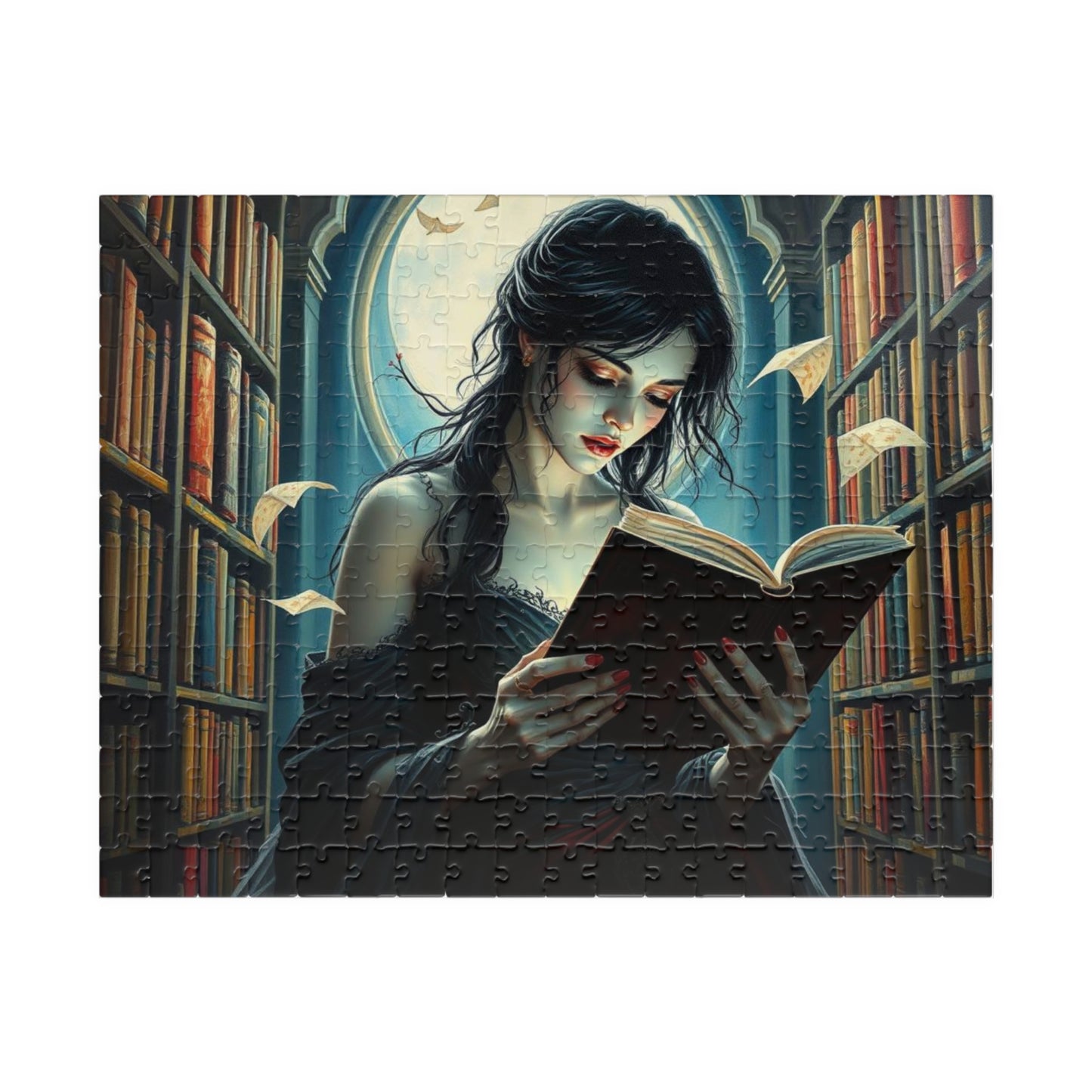 The Poet's Muse Jigsaw Puzzle, Spectral Woman Reading in Library, Gothic Puzzle, Dark Fantasy Puzzle, Mystical Book Lover Gift for Friend 252 pcs (Horizontal) Puzzle The Puzzle Chest