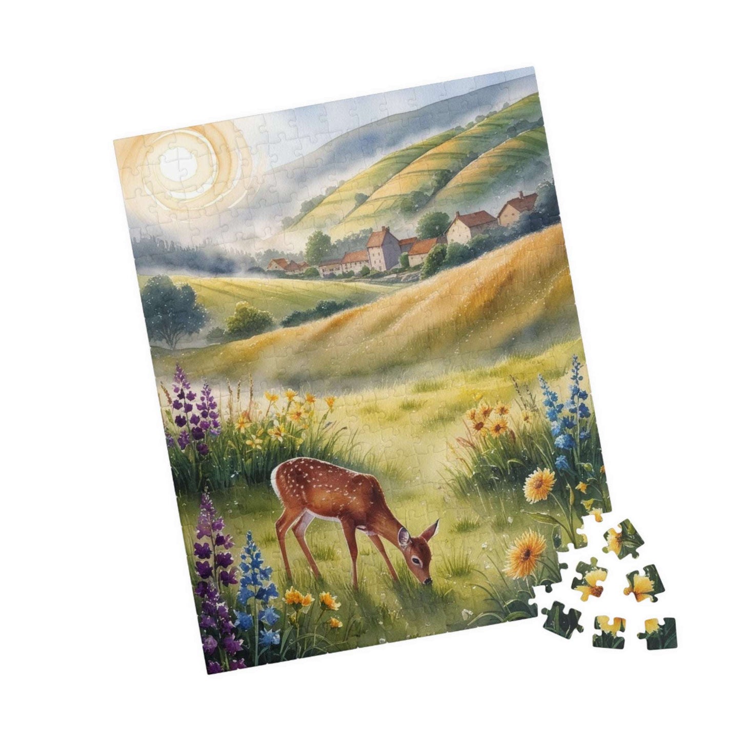 Serene Landscape Puzzle, Deer Grazing in Wildflower Field Jigsaw Game, Gift for Nature Lover, Family Night Mindfulness Activity Brain Teaser Puzzle The Puzzle Chest