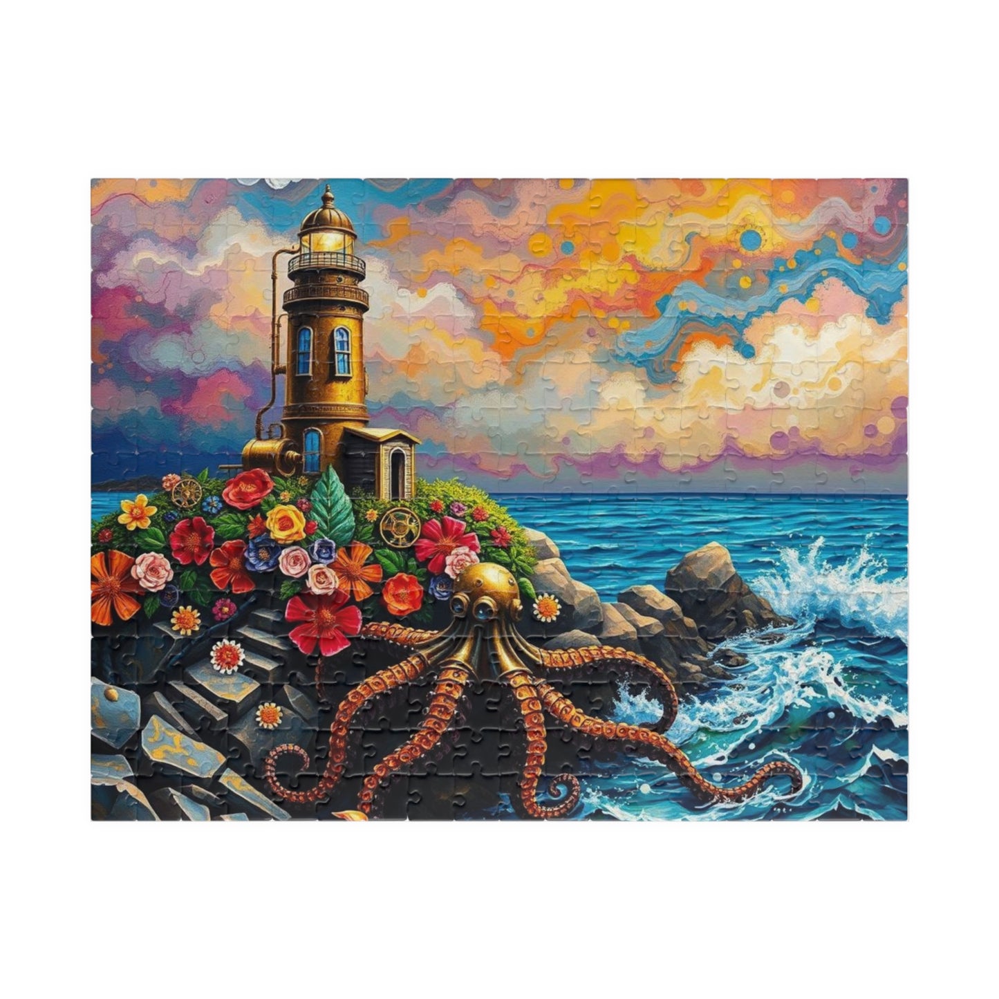 Ocean Lighthouse Puzzle - Steampunk Jigsaw Game for Adults, Nautical Theme Home Entertainment, Mindfulness Activity, Holiday Birthday Gift 252 pcs (Horizontal) Puzzle The Puzzle Chest