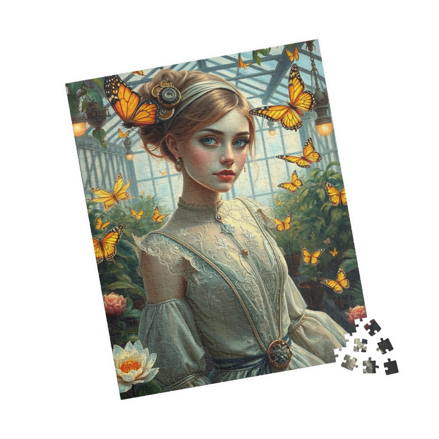 Steampunk Jigsaw Puzzle - Mechanical Butterfly and Woman in Greenhouse, 110 252 520 1014-Piece, Fun Family Activity, Unique Puzzle Lover Gift Puzzle The Puzzle Chest