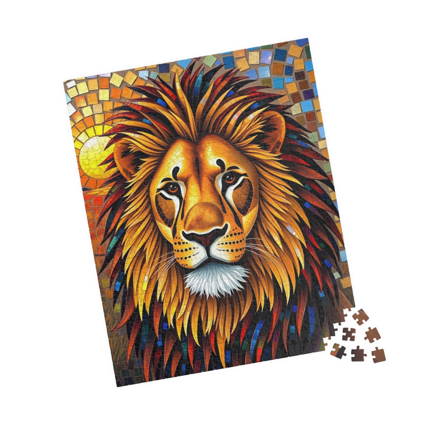 Beautiful Mosaic Lion Jigsaw Puzzle, Majestic Colorful Animal Wildlife Game with Vibrant Savannah Sunset, Animal Lover Art Fan Unique Gift Puzzle The Puzzle Chest