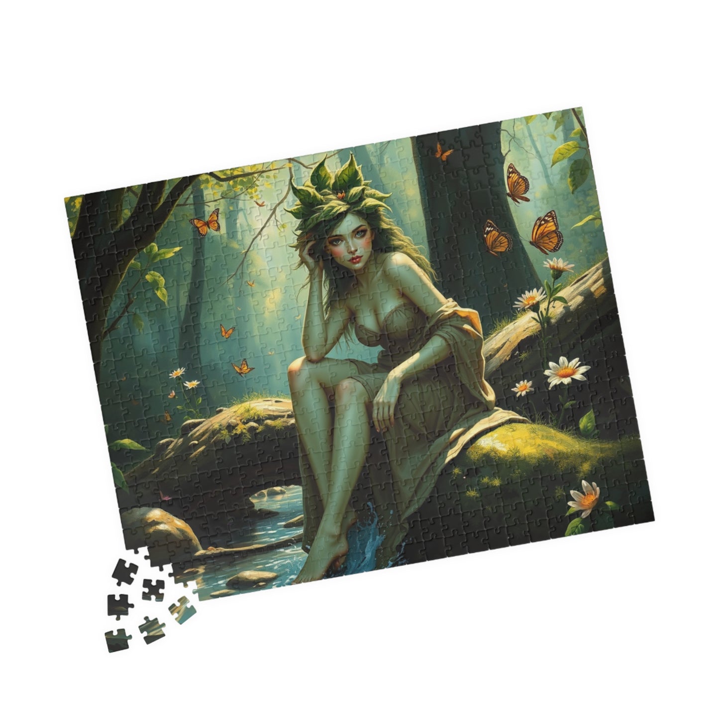 Green Skin Forest Nymph Jigsaw Puzzle, Serene Woodland Mythical Creature, Fantasy Nature Lover Gift, Mindful Family Activity, Leisure Hobby Puzzle The Puzzle Chest