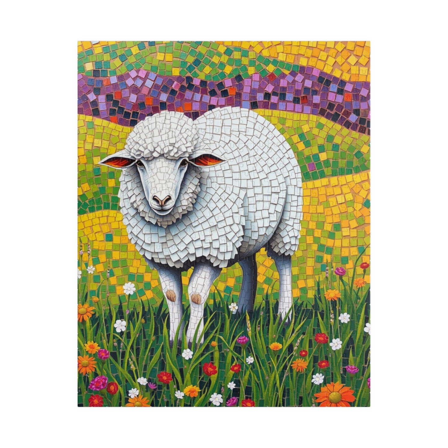 Mosaic Sheep Puzzle, Lamb Grazing in Colorful Flower Meadow, 110-1014-piece Animal Themed Jigsaw Game, Relaxing Hobby, Mindfulness Activity 520 pcs (Vertical) Puzzle The Puzzle Chest