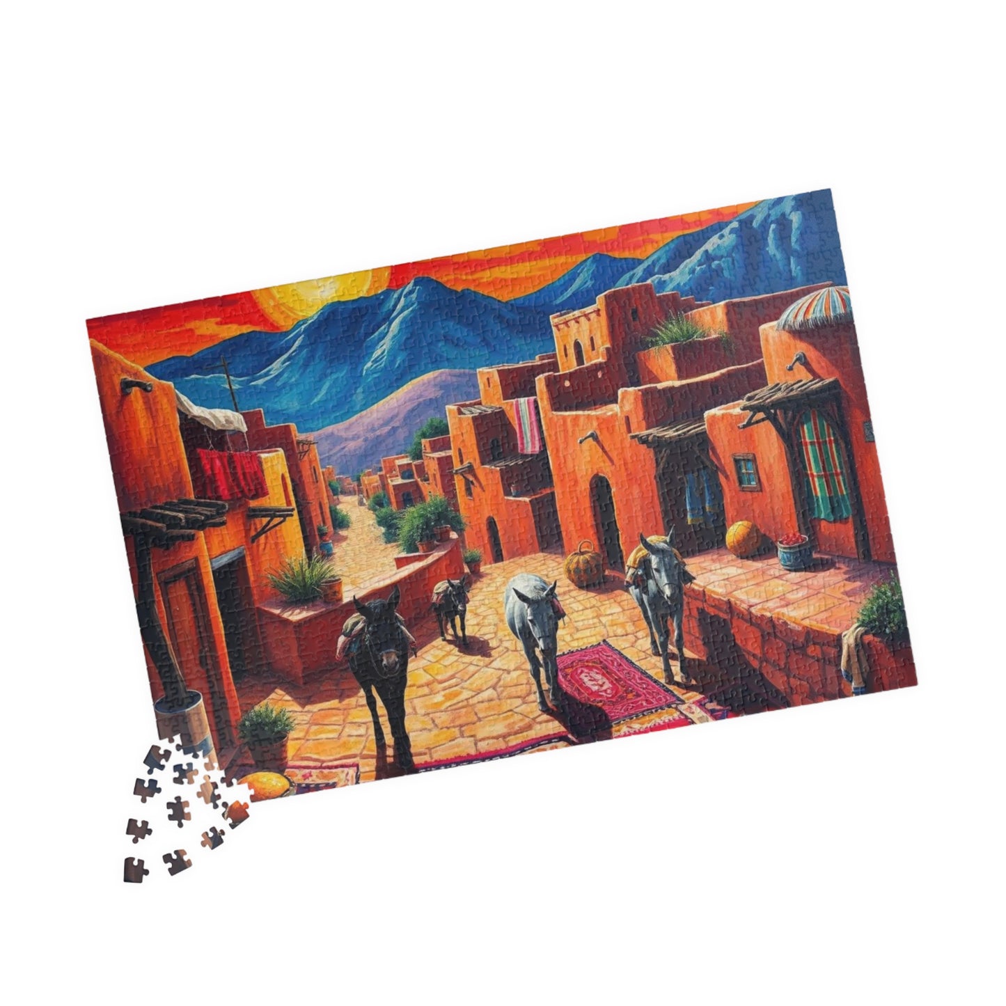 Berber Village Puzzle with Atlas Mountains and Earthy Red Adobe Homes Puzzle The Puzzle Chest