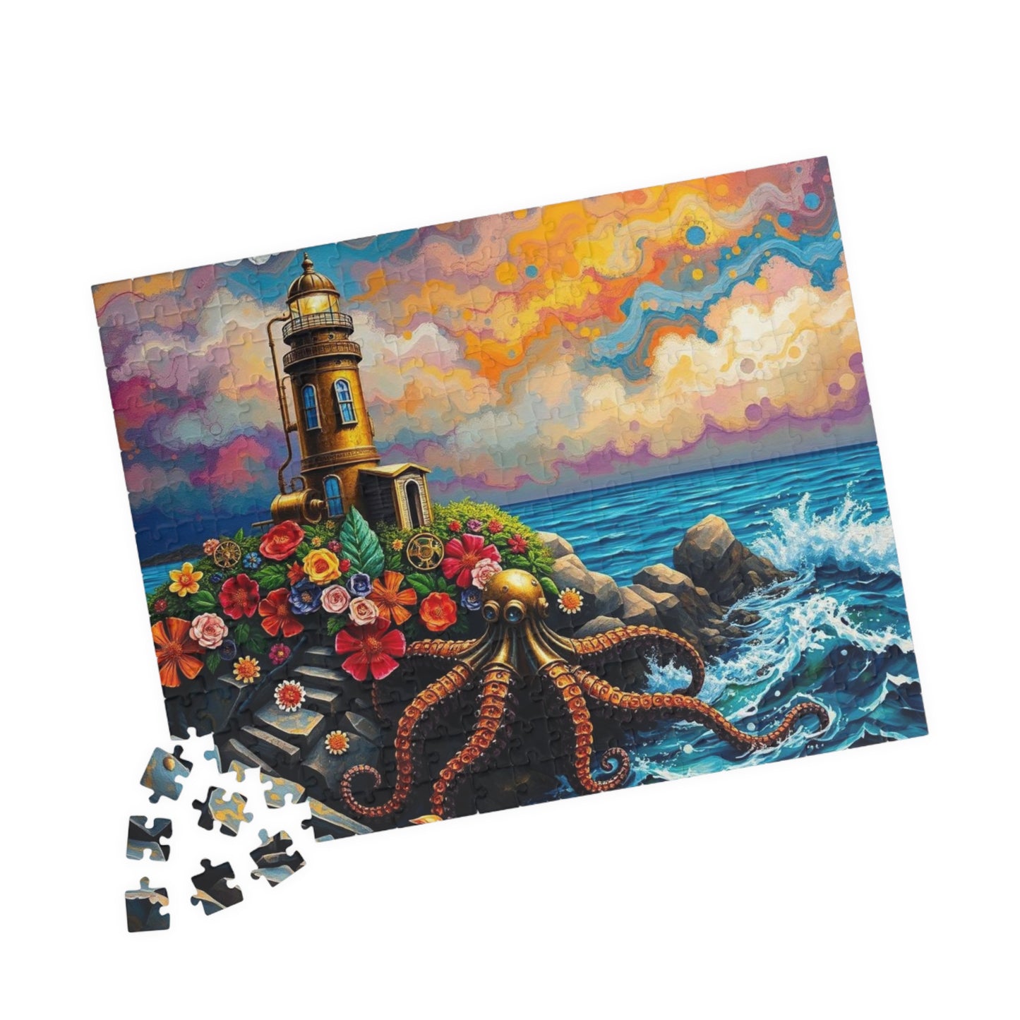 Ocean Lighthouse Puzzle - Steampunk Jigsaw Game for Adults, Nautical Theme Home Entertainment, Mindfulness Activity, Holiday Birthday Gift Puzzle The Puzzle Chest