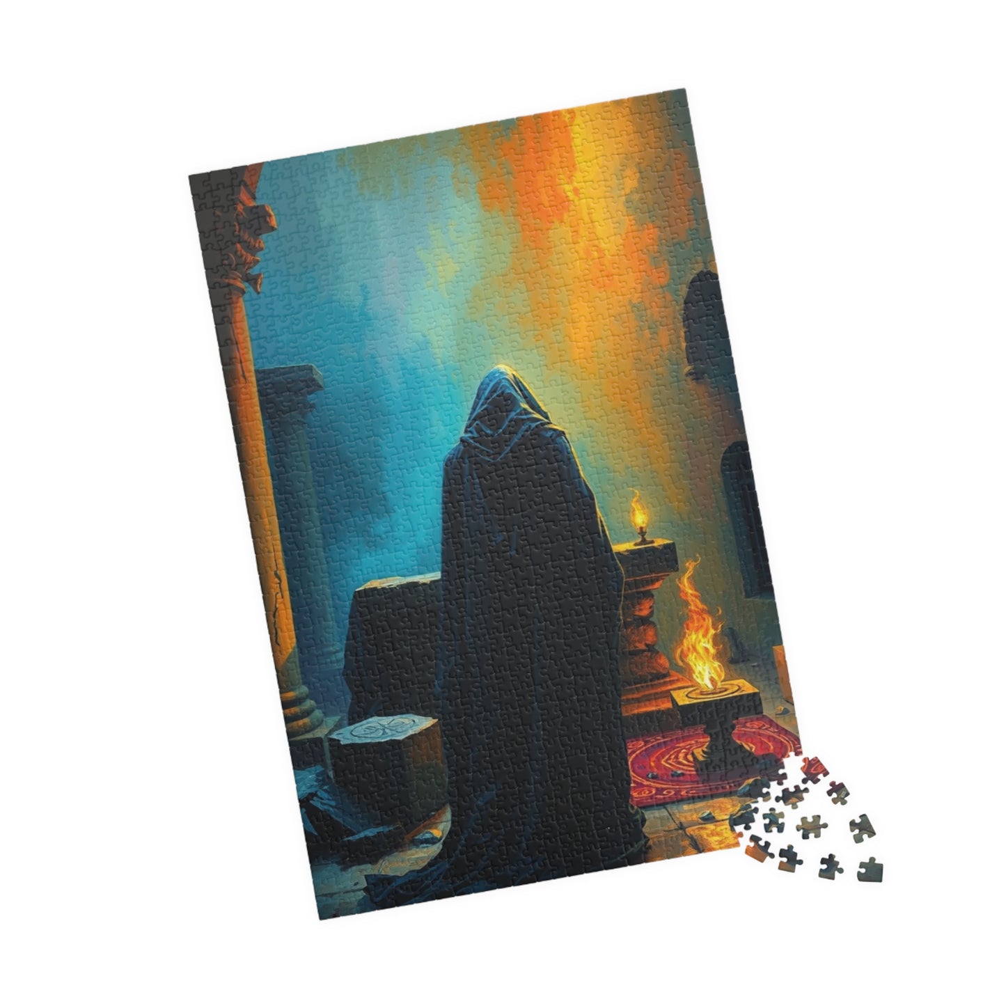 Gothic Jigsaw Puzzle, Dark Shadowy Cloaked Figure Altar Ruined Temple Torchlight Theme, 110 252 520 1014-piece, Wall Art Decor, Lore Gift Puzzle The Puzzle Chest