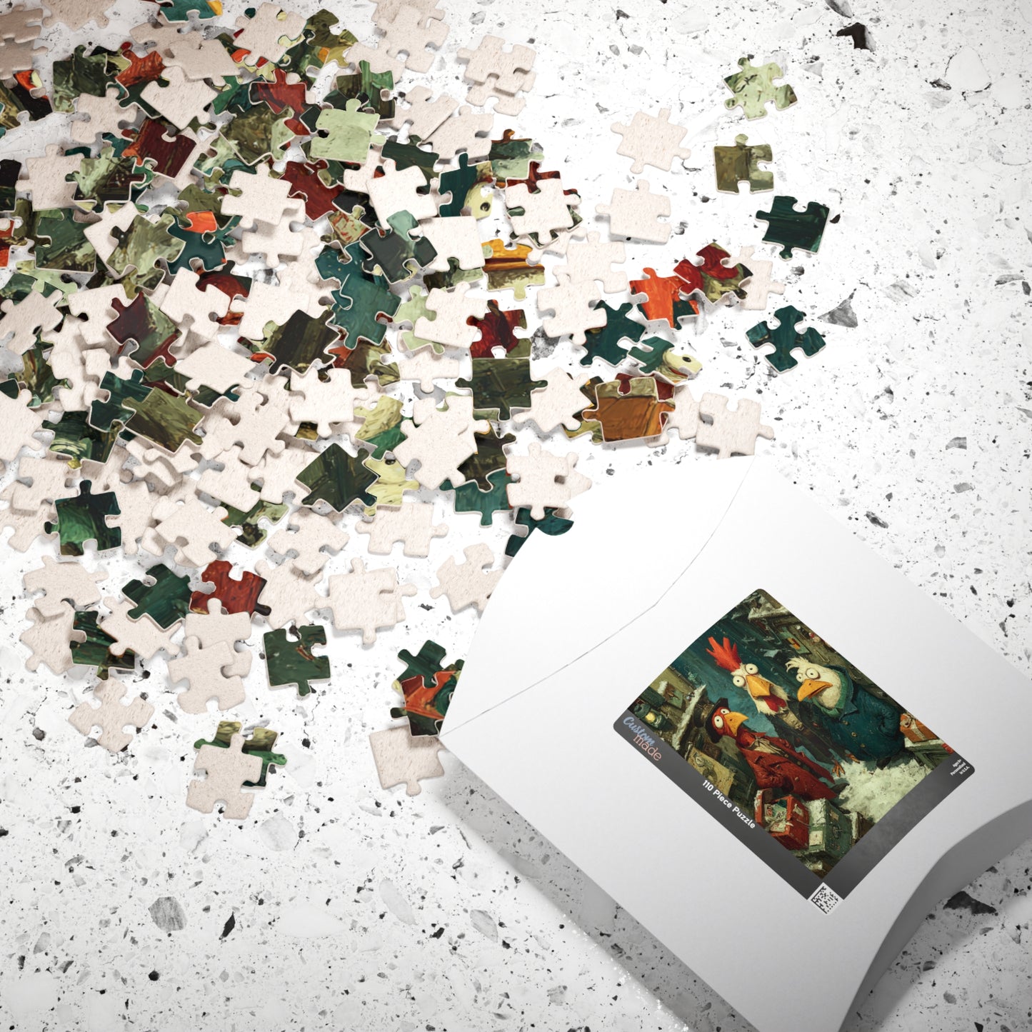 Quirky Gothic Roosters Jigsaw Puzzle - Victorian Chickens, Town Square and Snowy Whimsy Puzzle The Puzzle Chest