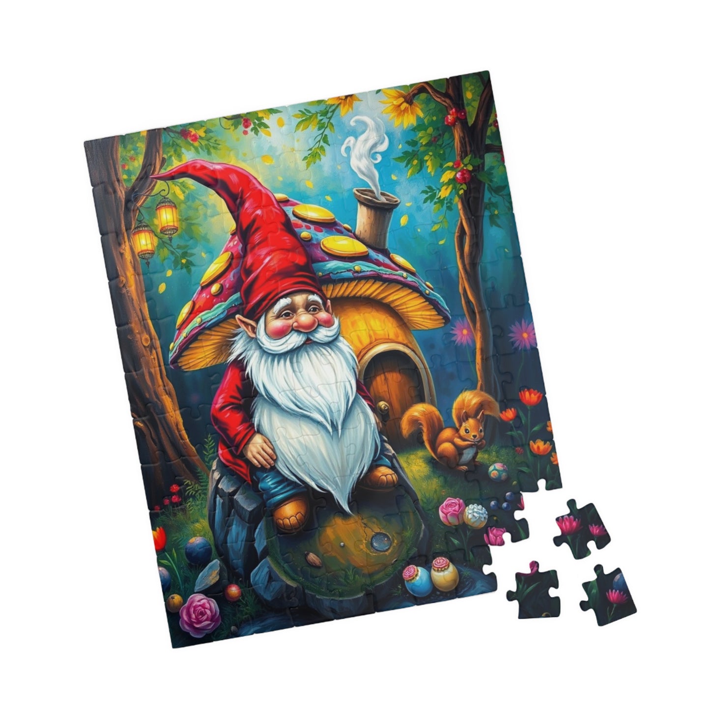 Mystical Gnome Jigsaw Puzzle, Enchanted Woodland Scene with Squirrel and Lanterns, Jigsaw Game for Adults, Entertaining Pastime Puzzle The Puzzle Chest