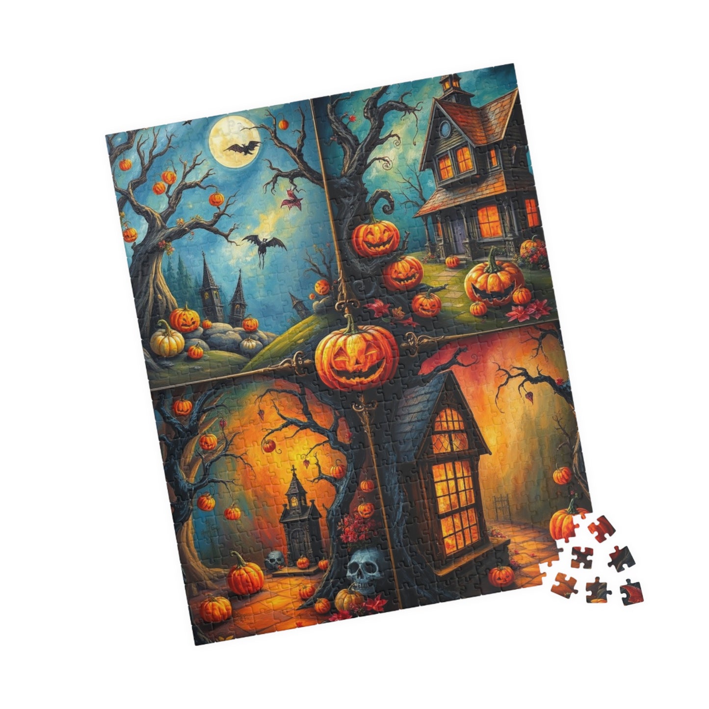 Halloween Scenery 4-Quadrant Jigsaw Puzzle - Spooky Themed Collage, Autumn Activity, Brain Teaser Game, Holiday Gift for Friends Puzzle The Puzzle Chest