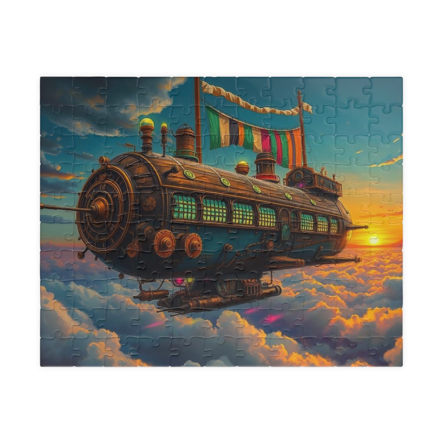 Steampunk Airship Puzzle | Fantasy Jigsaw for Adults and Kids, Home Entertainment, Best Gift for Friends, Family Puzzle Night Brain Teaser 110 pcs (Horizontal) Puzzle The Puzzle Chest