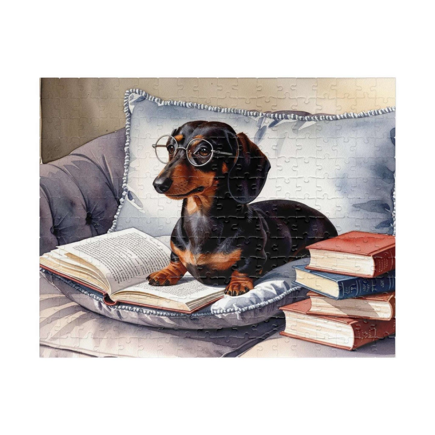 Dachshund Book Lover Puzzle - Cozy Pet Puzzle for Dog Lovers, Family Game Night, Gift for Bookworms, Fun Indoor Activity, Relaxing Gift 252 pcs (Horizontal) Puzzle The Puzzle Chest