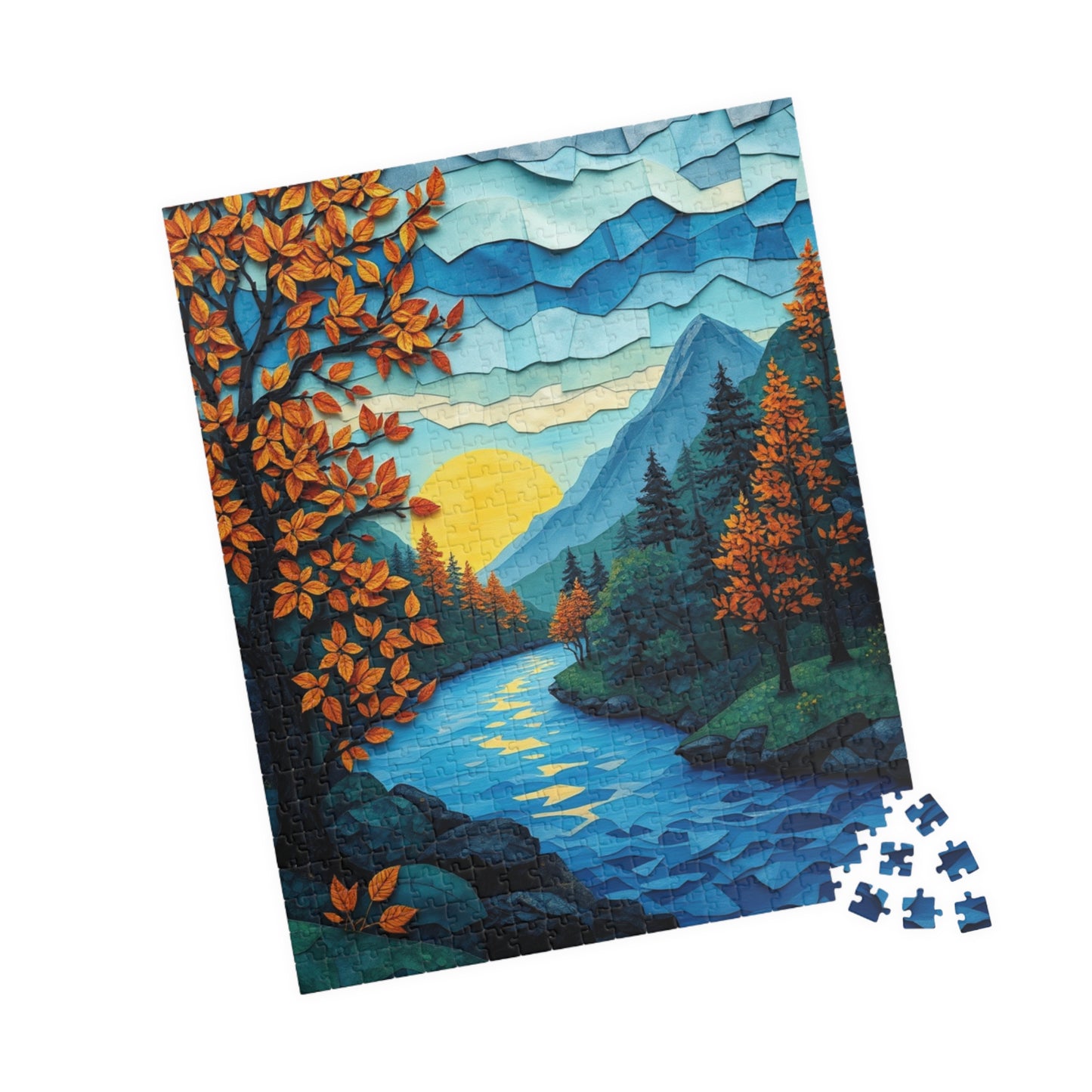 Mosaic Autumn Sunrise Landscape Jigsaw Puzzle, Fun Family Activity, Gift for Nature Enthusiasts Puzzle The Puzzle Chest