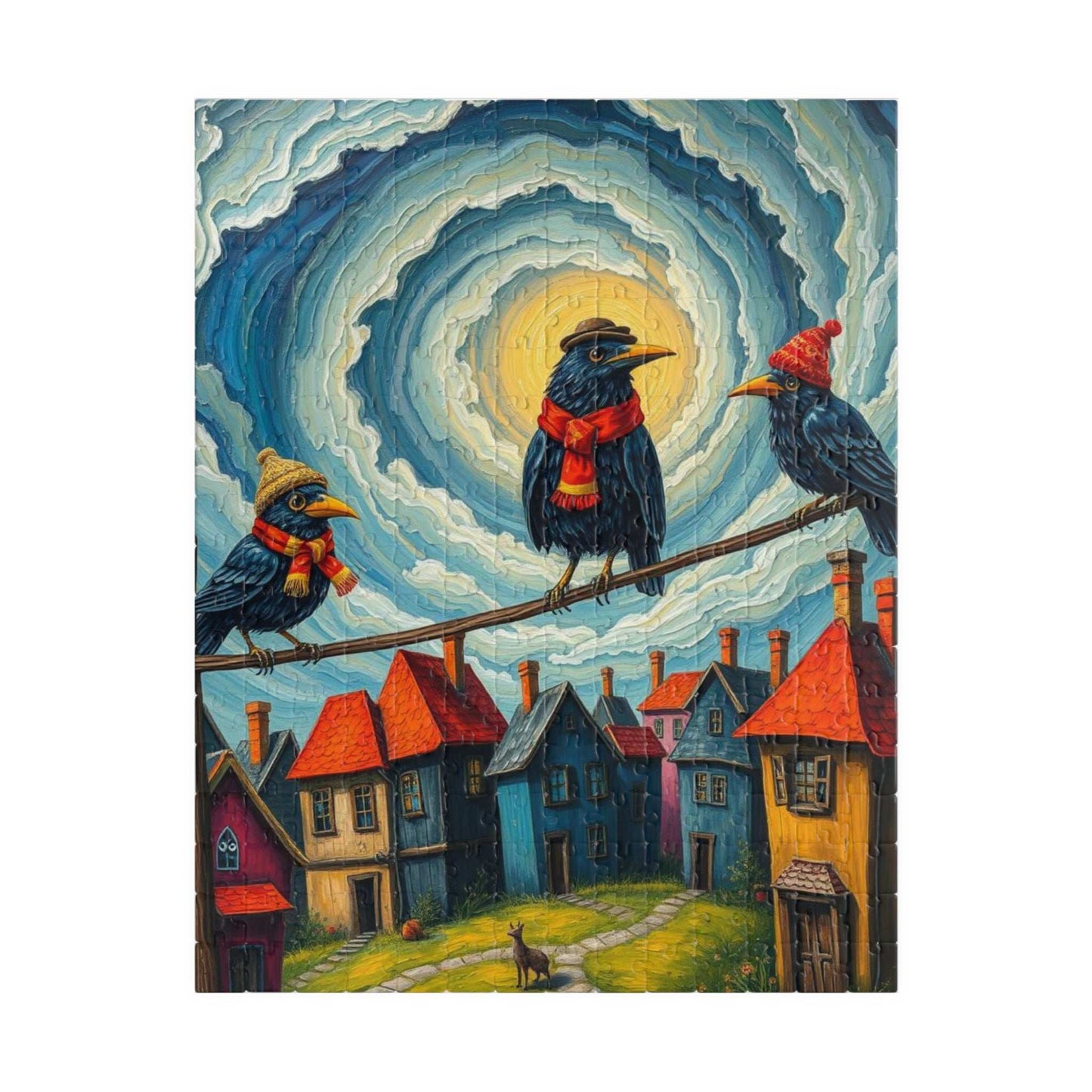 Crooked Choir Crows Puzzle - Colorful Bird Jigsaw Game for Halloween Fun Family Game Night, Gift for Puzzle Lover, Mindful Brain Teaser