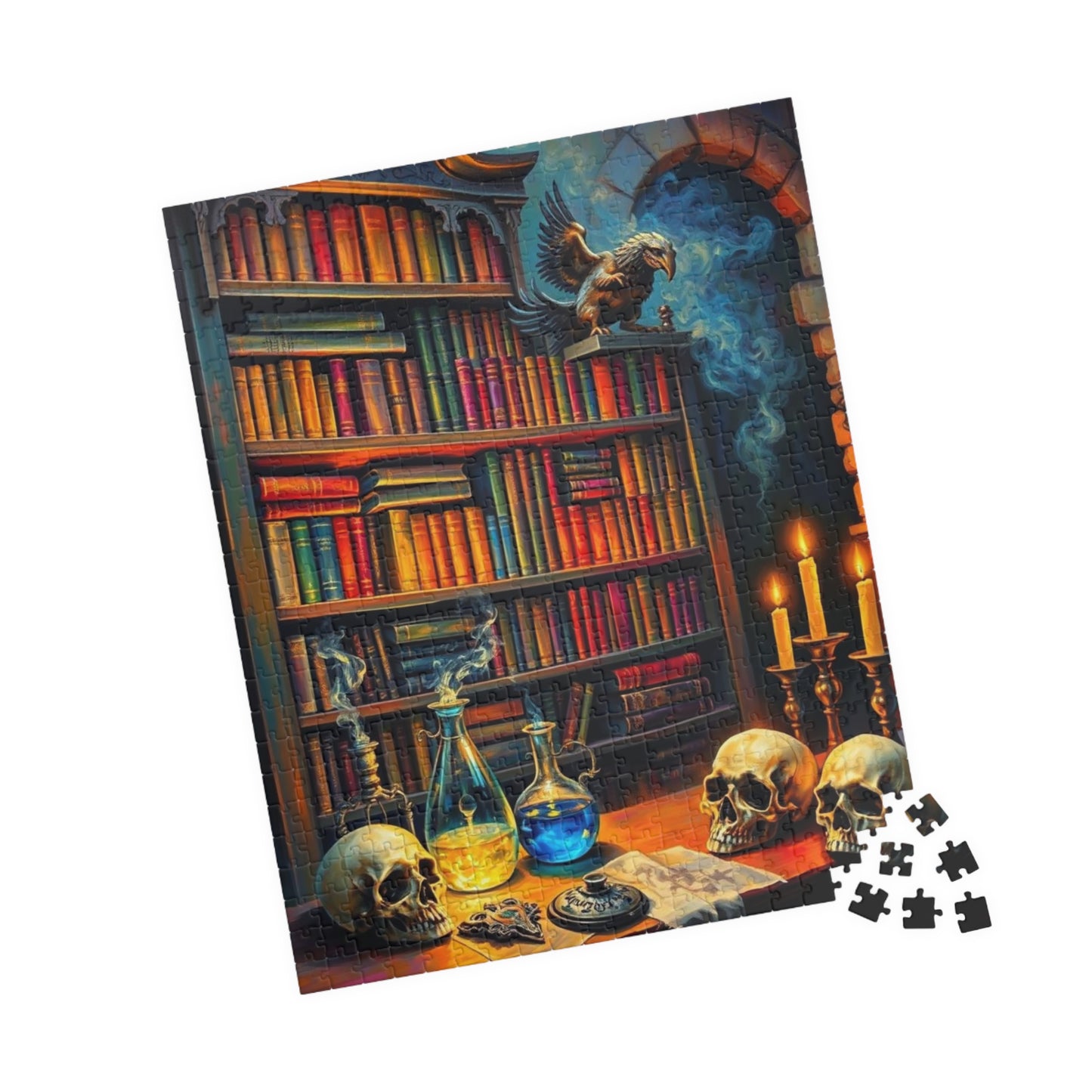 Enigmatic Library Jigsaw Puzzle - Mystical Artwork for Book Lovers, Halloween Home Decor, Family or Solo Fun, Holiday Birthday Gifts