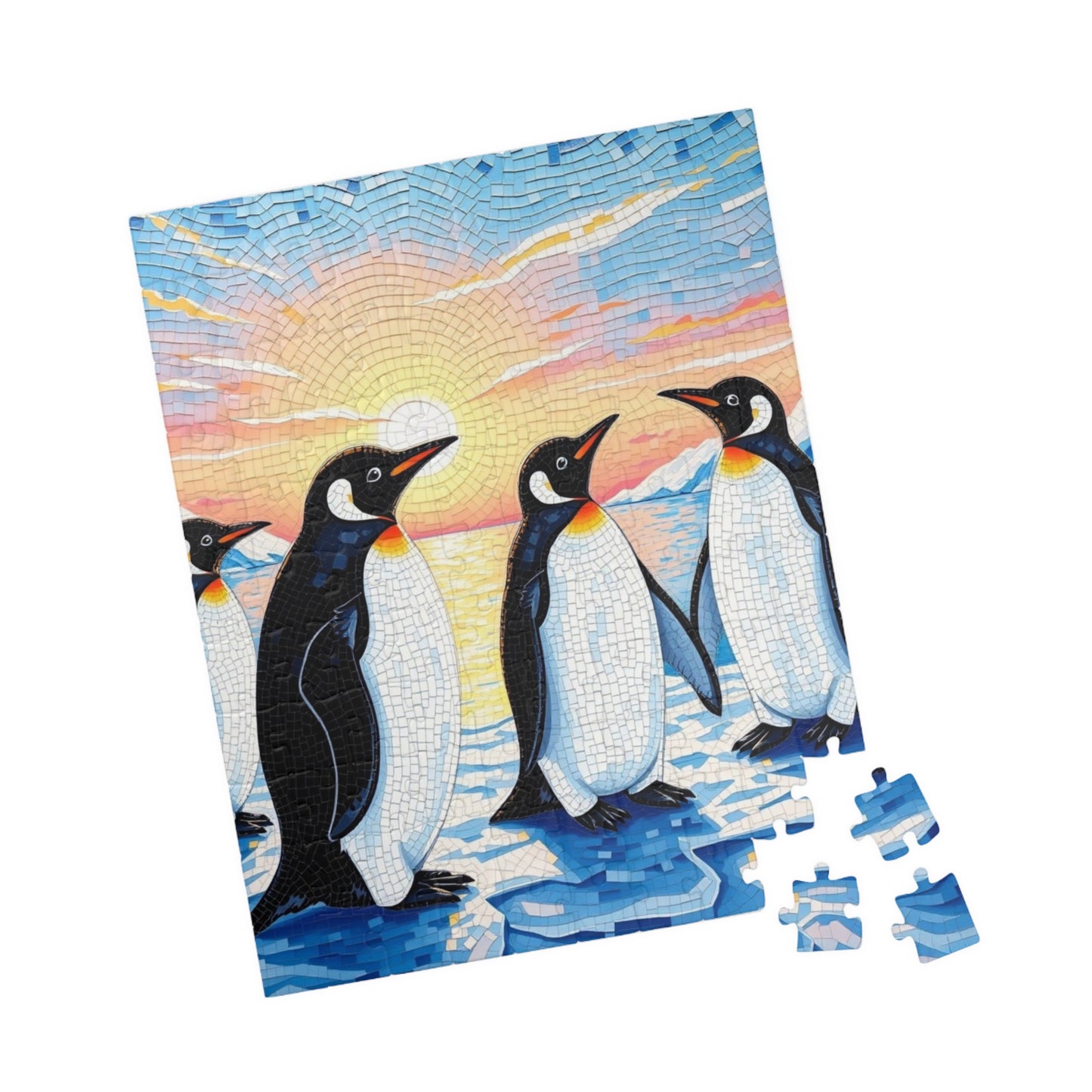 Penguin Mosaic Jigsaw Puzzle, Scenic Wildlife Arctic Sunrise Ice Winter Landscape Tabletop Game, Animal Theme Best Gift for Puzzle Fans Puzzle The Puzzle Chest