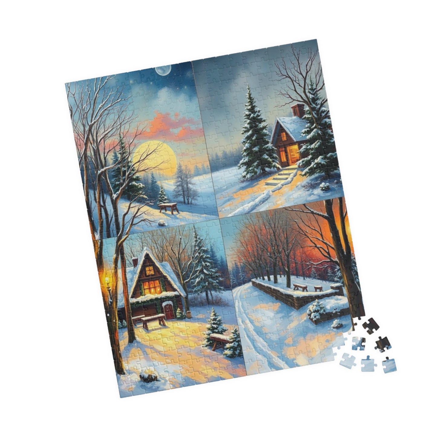 Puzzle, Winter Scene Jigsaw, Four-Quadrant Collage, 110-1014 pieces, Christmas Gift, Snowy Decor, Holiday Puzzle, Family Fun Activity, Puzzle The Puzzle Chest
