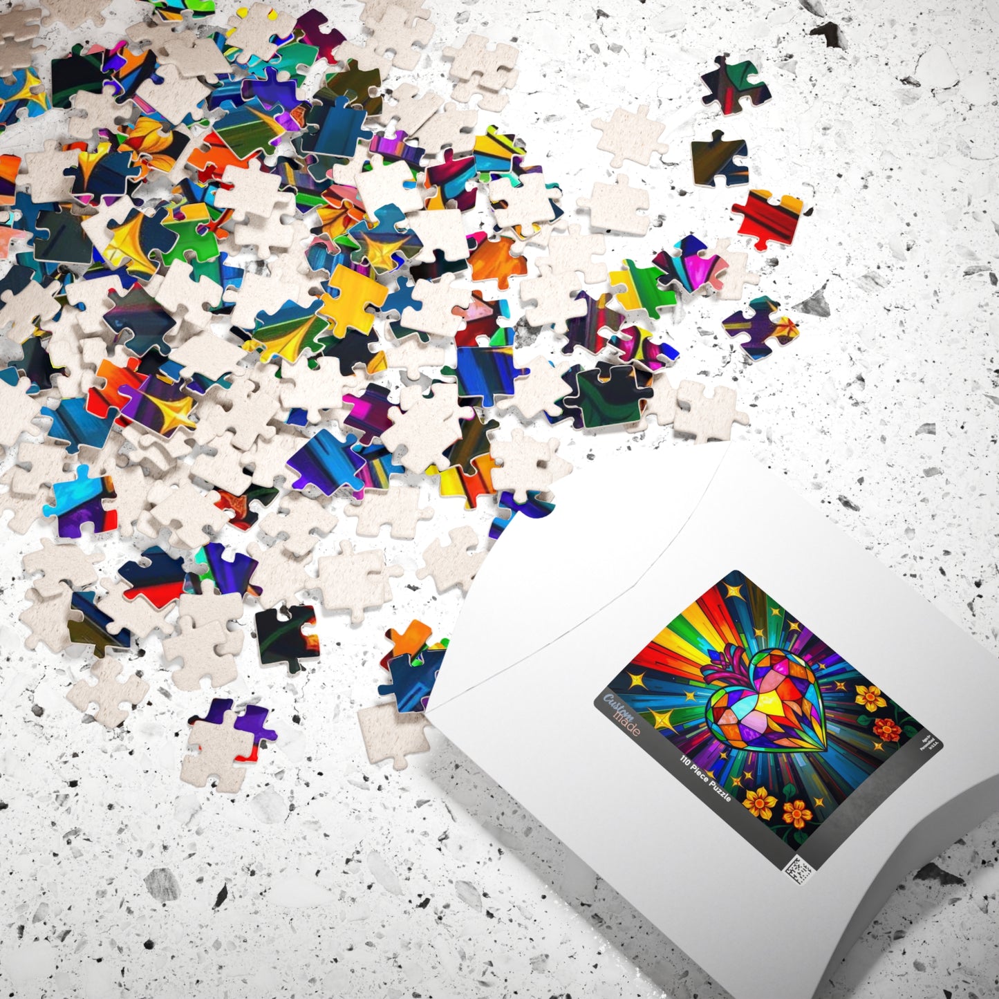 Spectrum Heart Puzzle for Adults, Stained Glass Style Art Jigsaw, Mindfulness Activity, Gift for Her, Family Game Night, Pride Rainbow Decor