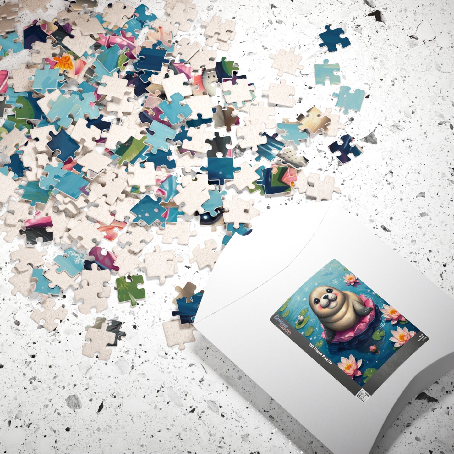 Cute Seal Jigsaw Puzzle with Lilies, Family Fun Activity, Home Entertainment, Gift for Animal Lover Puzzle The Puzzle Chest