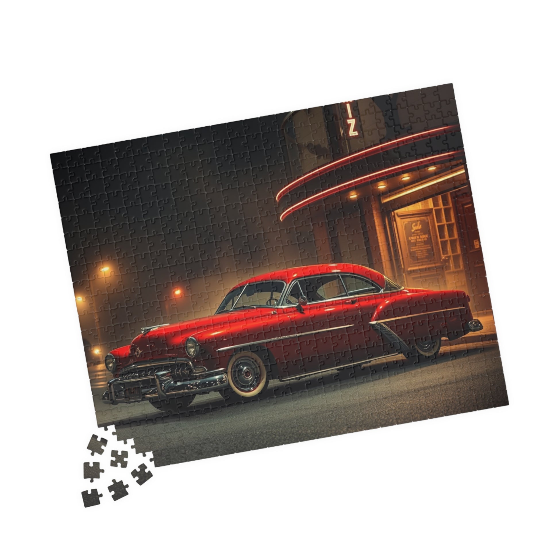 Vintage Car Puzzle, Classic Red 1949 Eight Coupe, Nostalgic Gift for Car Lover Puzzle The Puzzle Chest