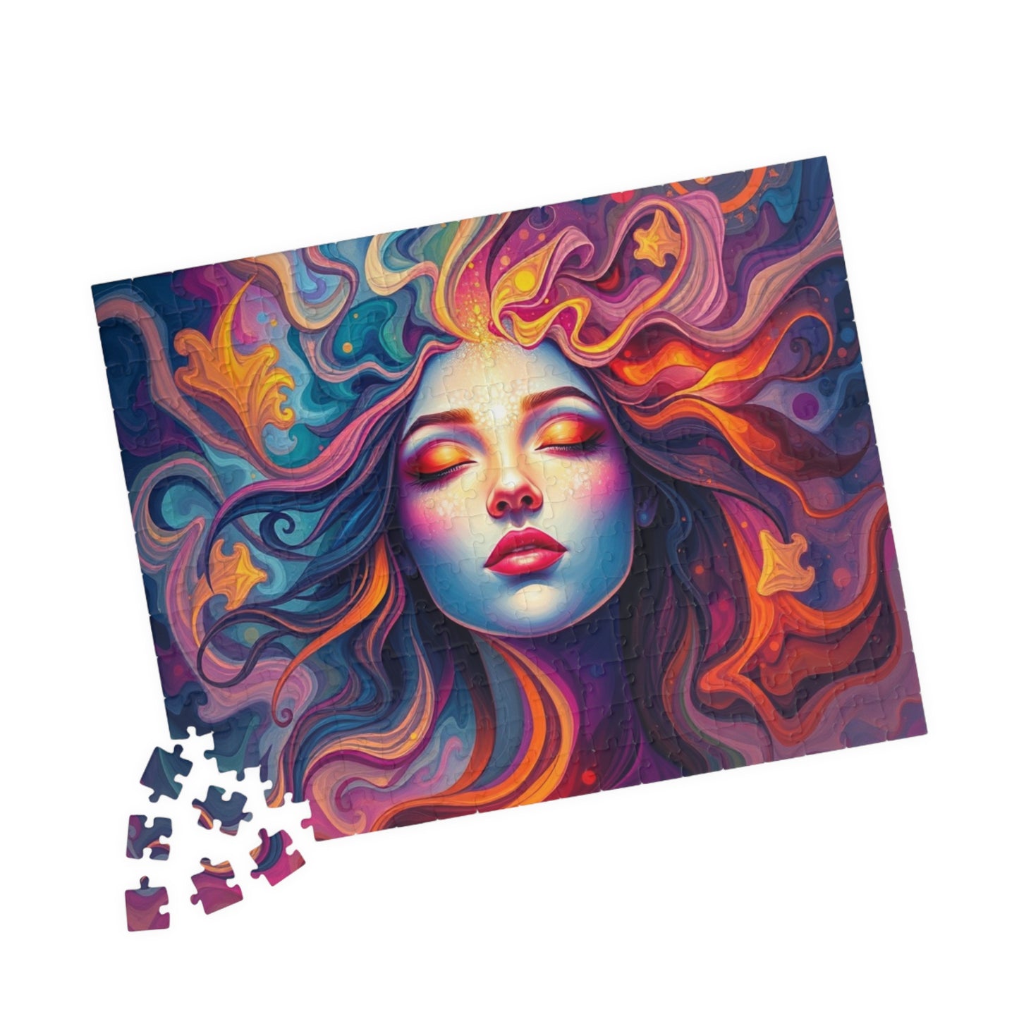 Abstract Face Jigsaw Puzzle (110-1014 Piece), Surreal Portrait of Swirling Colorful Geometric Patterns, Creative Hobby, Best Unique Gift Puzzle The Puzzle Chest