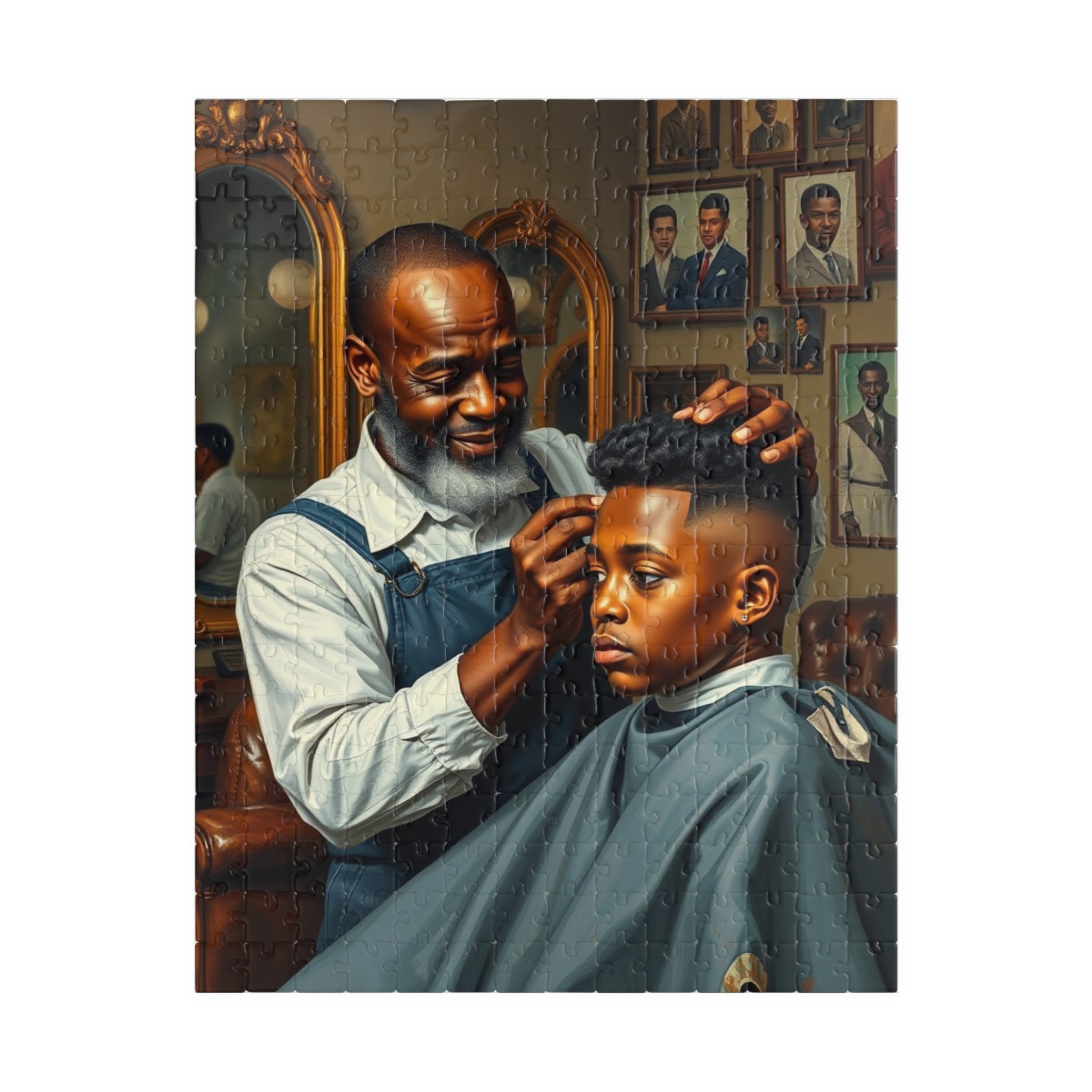 Barber Shop Jigsaw Puzzle, Afrocentric Scene, Black Family Fun Game, Solo Entertainment, Gift for Adult Puzzle Lover 252 pcs (Vertical) Puzzle The Puzzle Chest