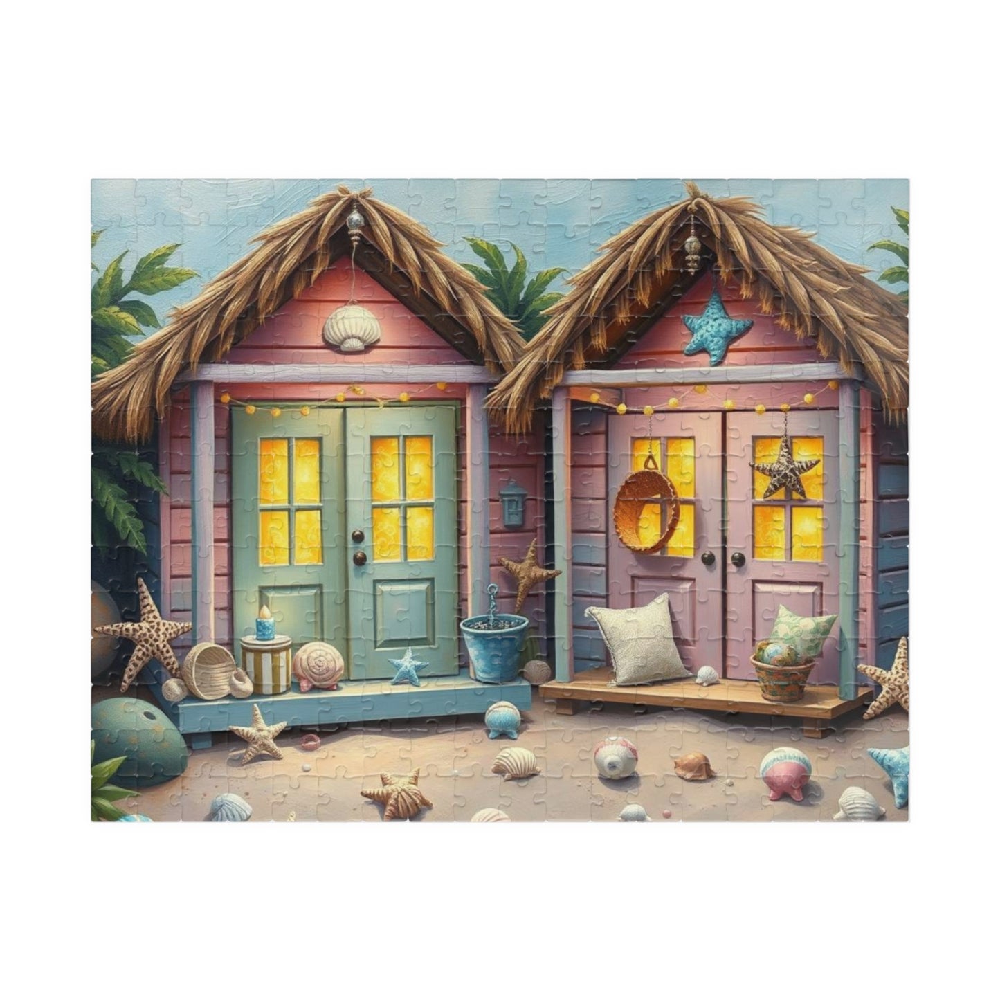 Seaside Charm Jigsaw Puzzle - Pastel Beach Huts, 110/252/520/1014-Piece Summer Vibes Beach House Puzzle for Fun, Gifts, Mental Stimulation 252 pcs (Horizontal) Puzzle The Puzzle Chest