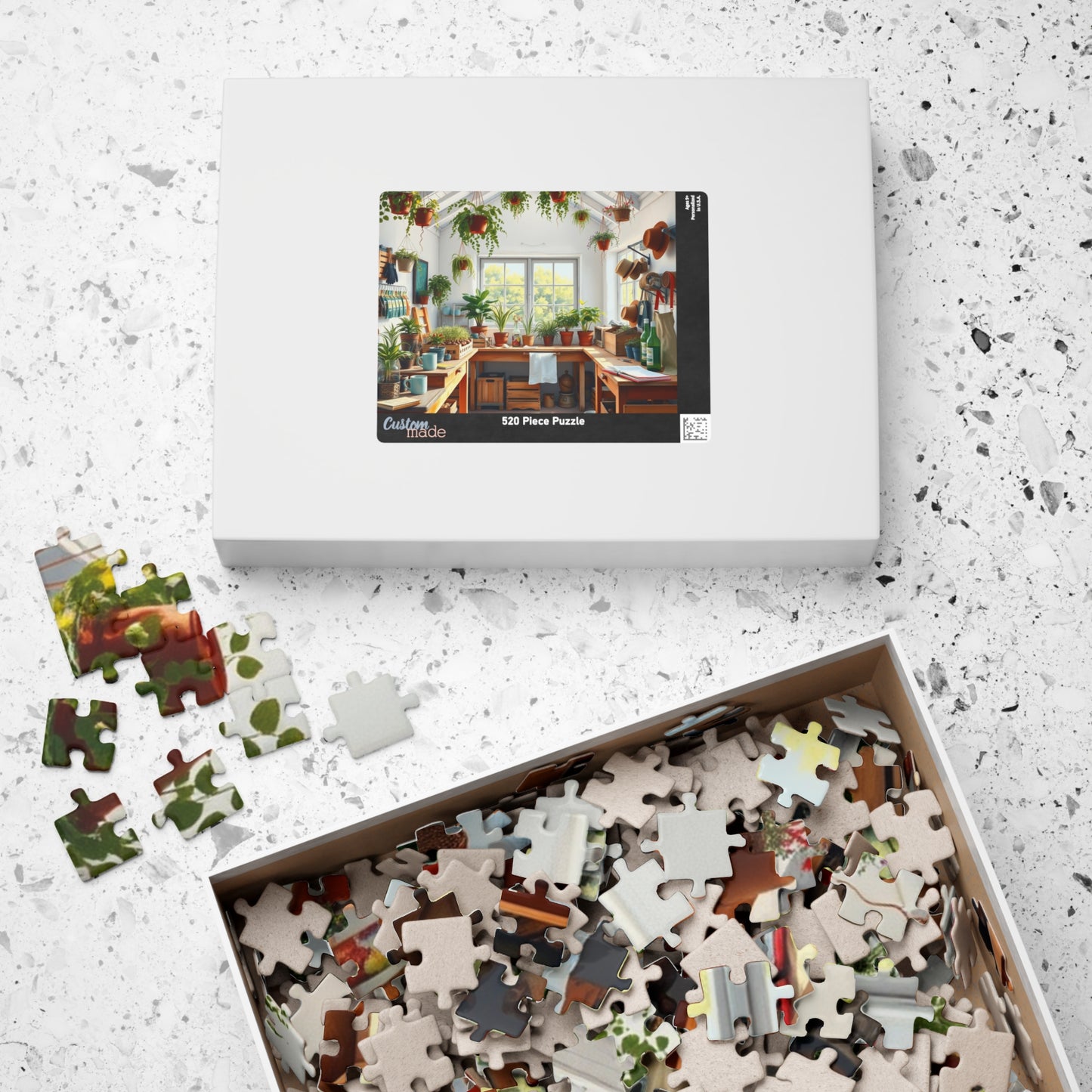 Bright Airy Garden Workshop Puzzle Featuring Wooden Crates, Hanging Plants and Whitewashed Walls, Gardening Lovers Jigsaw Game, Mindful Gift Puzzle The Puzzle Chest