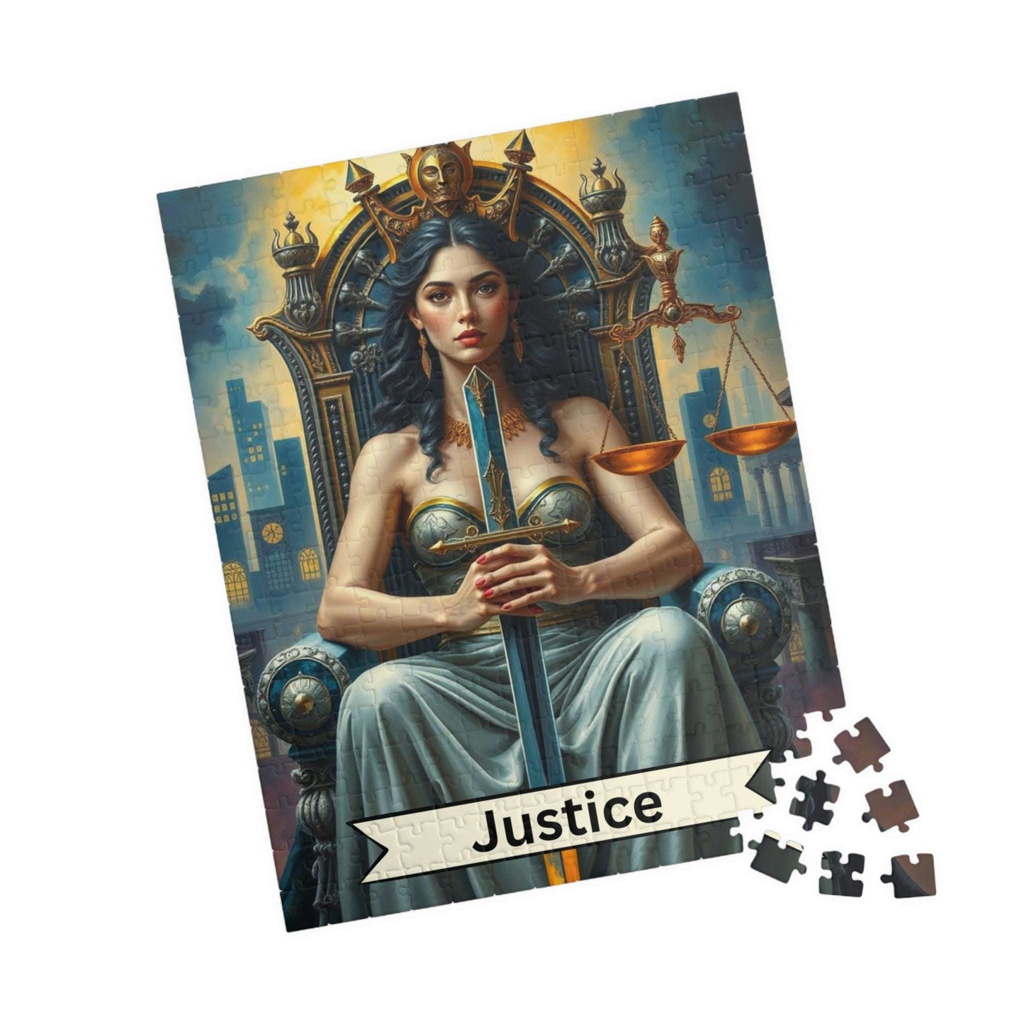 Queen of Justice Jigsaw Puzzle - Tarot Card Style, Perfect for Game Night, Gift for Puzzle Lovers, Unique Home Decor, and Mind Challenges 252 pcs (Vertical) Puzzle The Puzzle Chest