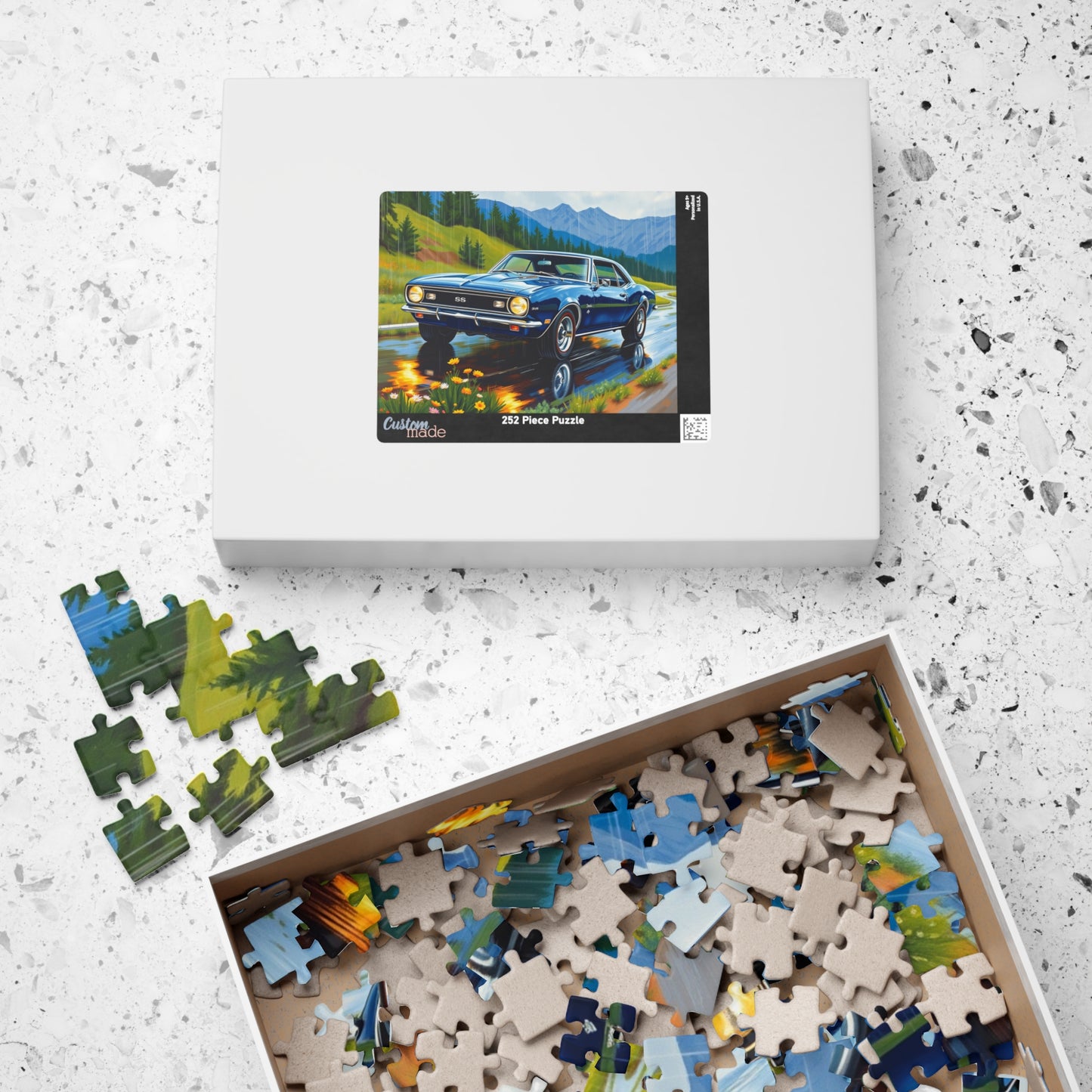 Vintage Muscle Car Jigsaw Puzzle, 1967 Chevrolet Camaro Classic Vehicle, Chevy on Rainy Road Trip Scenic Art, Car Lover Gift for Him Puzzle The Puzzle Chest