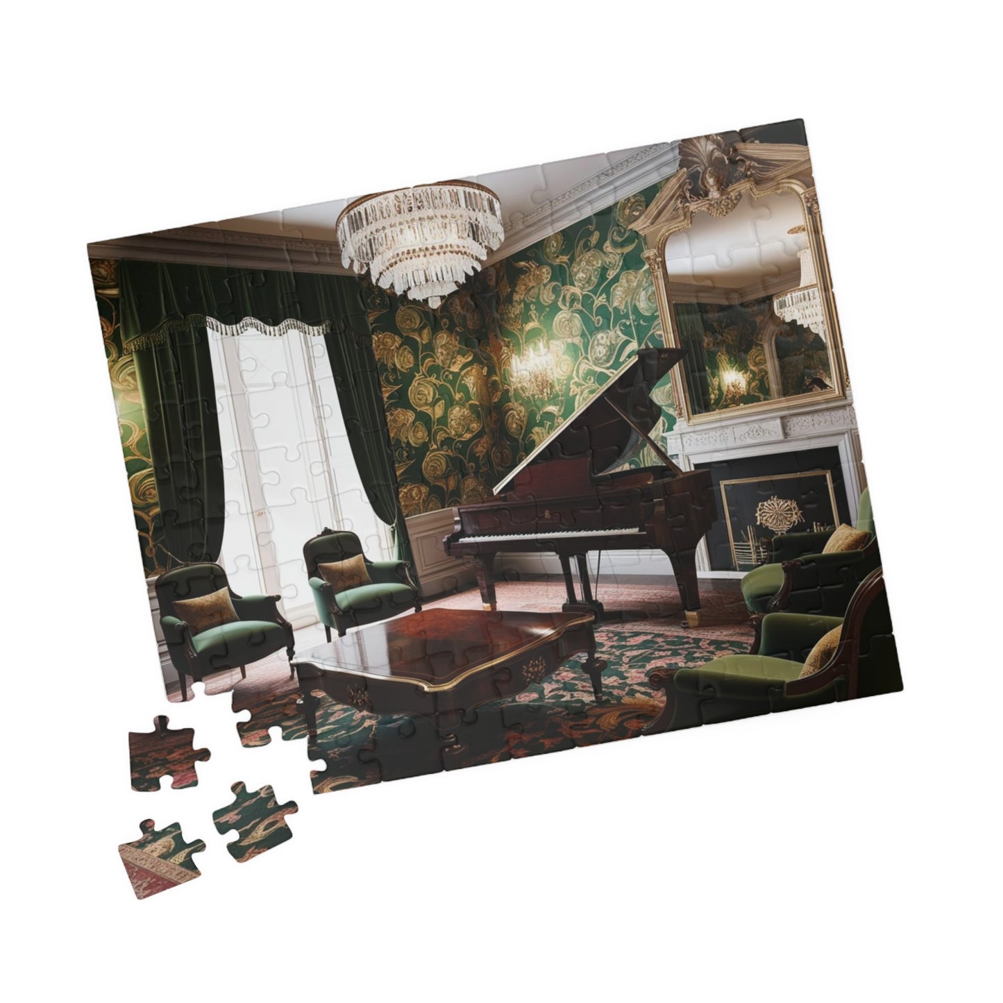 Elegant Vintage Parlor Room Puzzle | 110, 252, 520, 1014-piece Piano Design Jigsaw Game | Art Lover Gift, Family Night Cozy Evening Activity Puzzle The Puzzle Chest