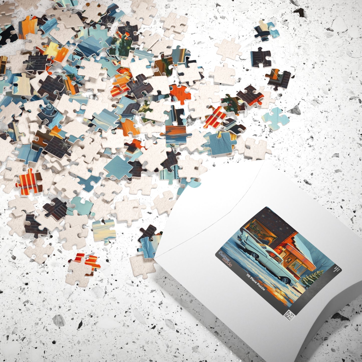 Vintage Car Puzzle - Winter Scene, Nostalgic Classic 1957 Bel Air Jigsaw Game Puzzle The Puzzle Chest