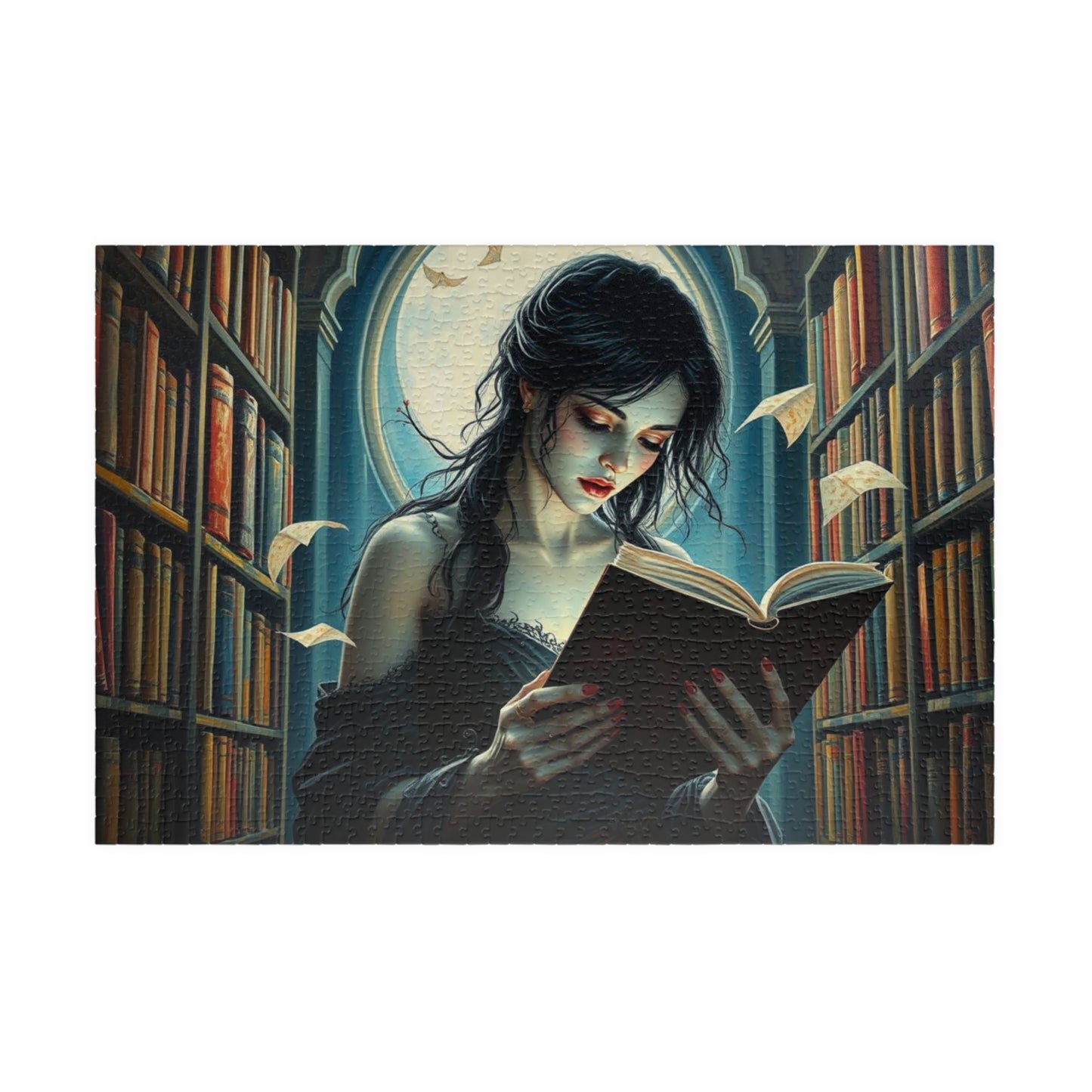 The Poet's Muse Jigsaw Puzzle, Spectral Woman Reading in Library, Gothic Puzzle, Dark Fantasy Puzzle, Mystical Book Lover Gift for Friend 1014 pcs (Horizontal) Puzzle The Puzzle Chest