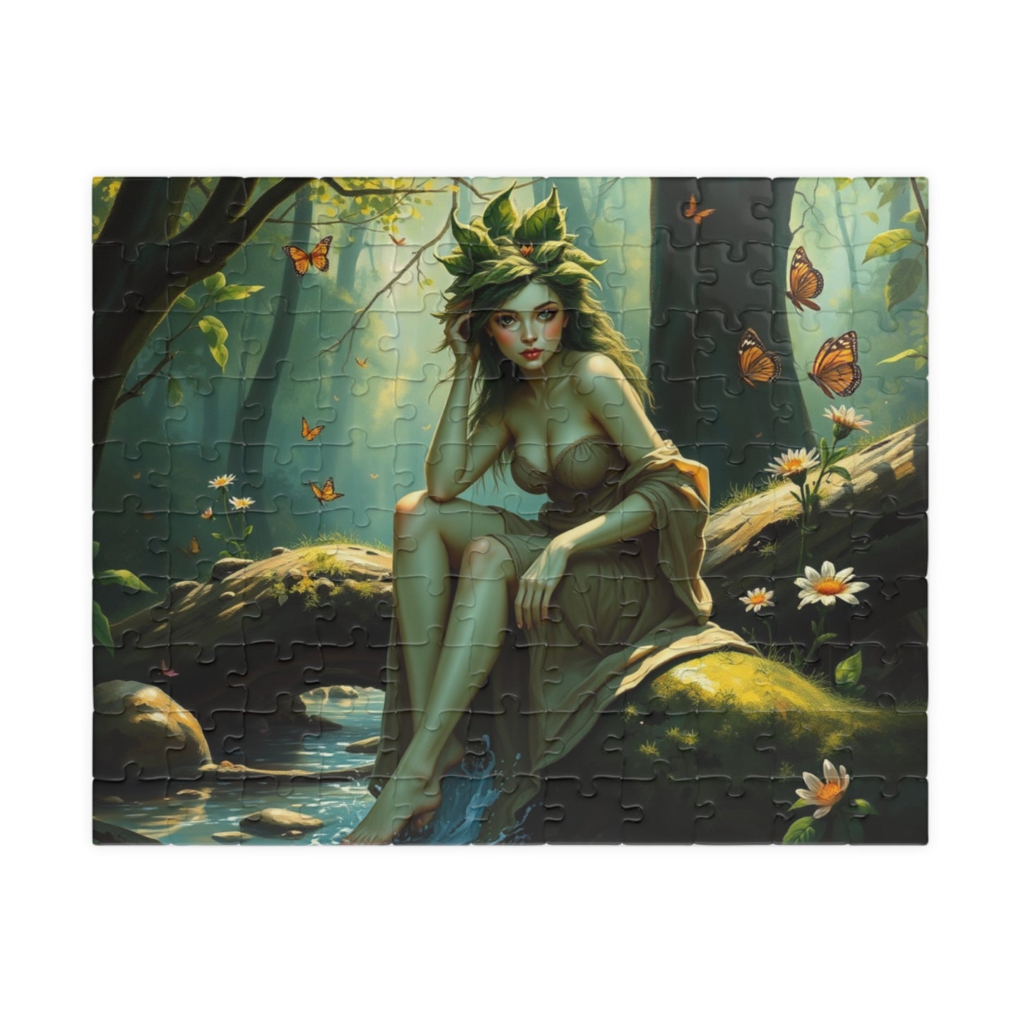 Green Skin Forest Nymph Jigsaw Puzzle, Serene Woodland Mythical Creature, Fantasy Nature Lover Gift, Mindful Family Activity, Leisure Hobby 110 pcs (Horizontal) Puzzle The Puzzle Chest