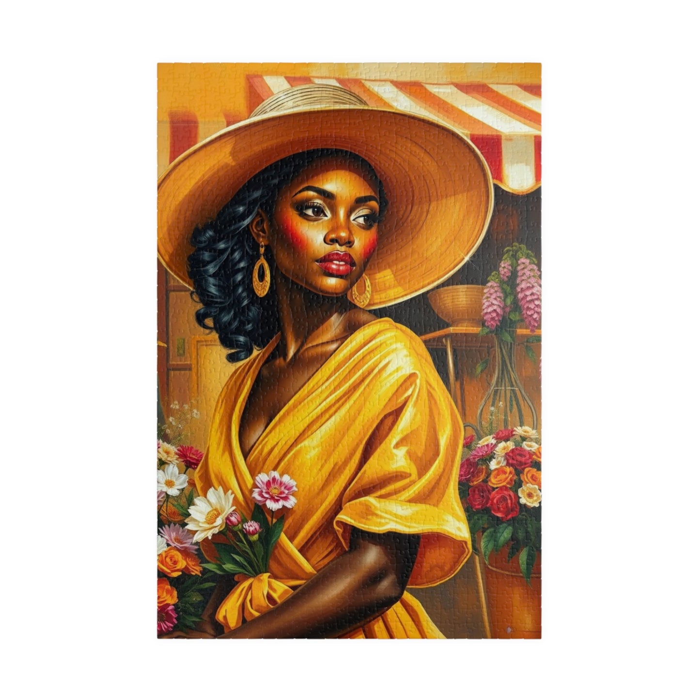 Colorful African American Puzzle Art - Beautiful Black Woman in Yellow Dress, 110-1014 pieces, Gift for Art Lovers, Home Decor, Puzzle Night 1014 pcs (Vertical) Puzzle The Puzzle Chest