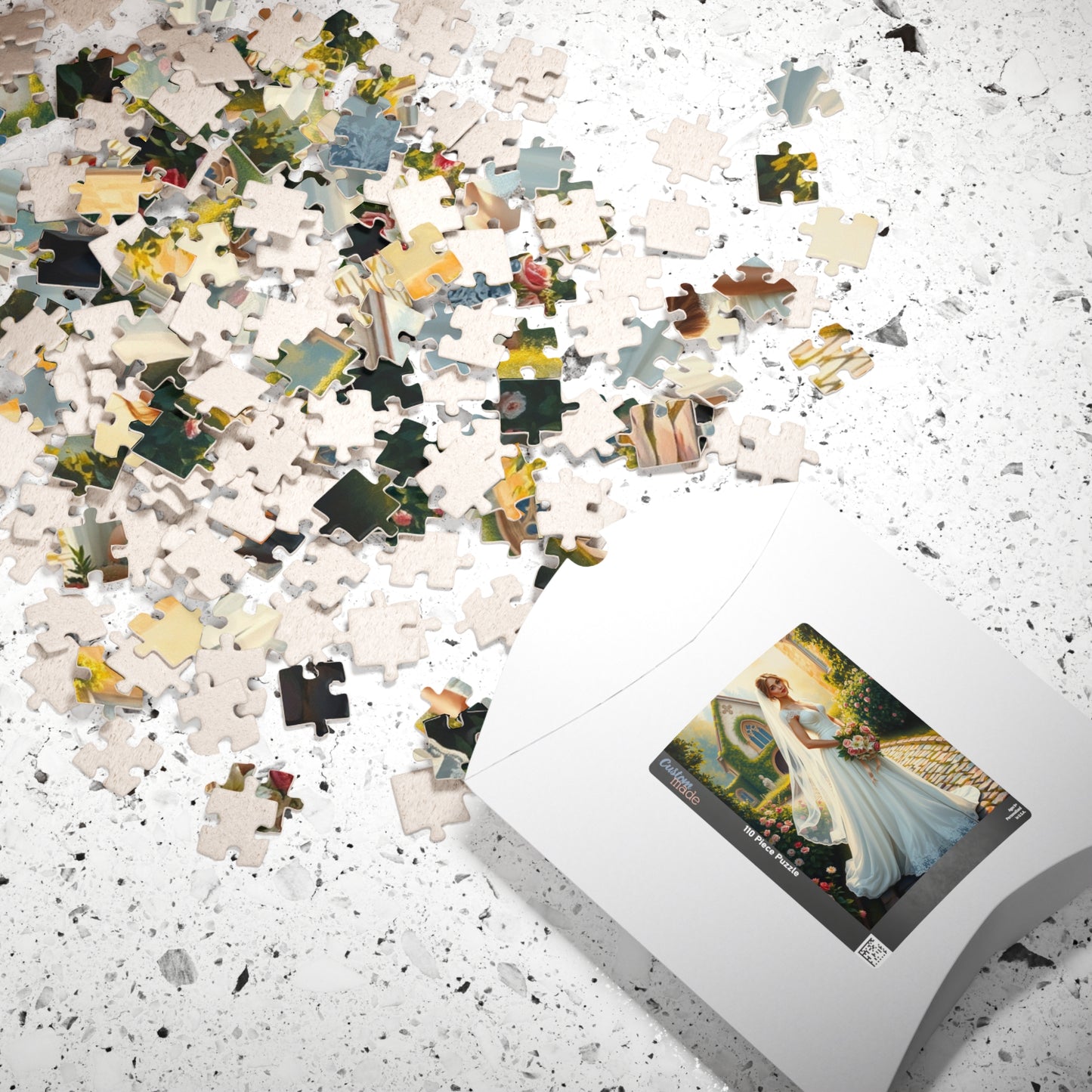 Elegant Italian Bride Jigsaw Puzzle, White Gown Rose and Lily Bouquet, Tuscan Chapel Romantic Wedding, Unique Puzzle Enthusiast Gift Hobby Puzzle The Puzzle Chest