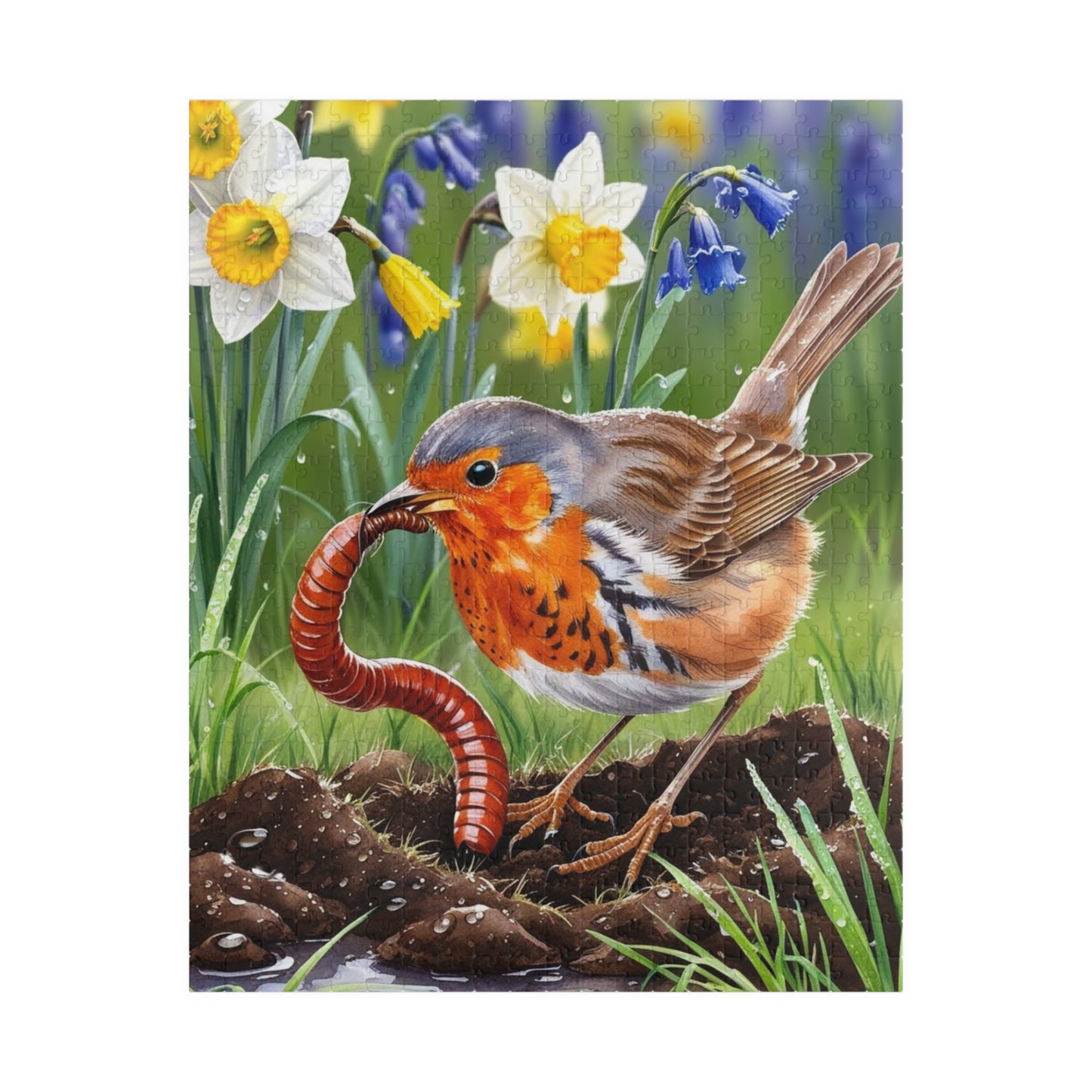 Robin and Worm Puzzle, Bird Spring Scene Flower Background Animal Jigsaw Game, 520-Piece Fun Family Activity, Gift Idea for Nature Lovers 520 pcs (Vertical) Puzzle The Puzzle Chest