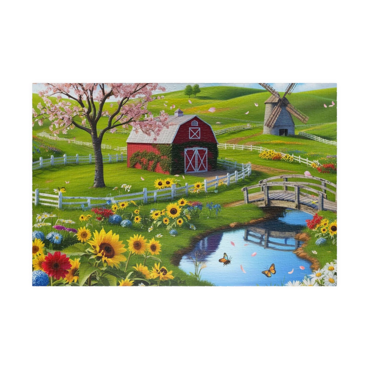 Spring Farm Puzzle, Scenic Landscape Farmhouse Jigsaw Game 110-1014 Pieces, Nature Lover Gift, Family Activity, Creative Hobby 1014 pcs (Horizontal) Puzzle The Puzzle Chest