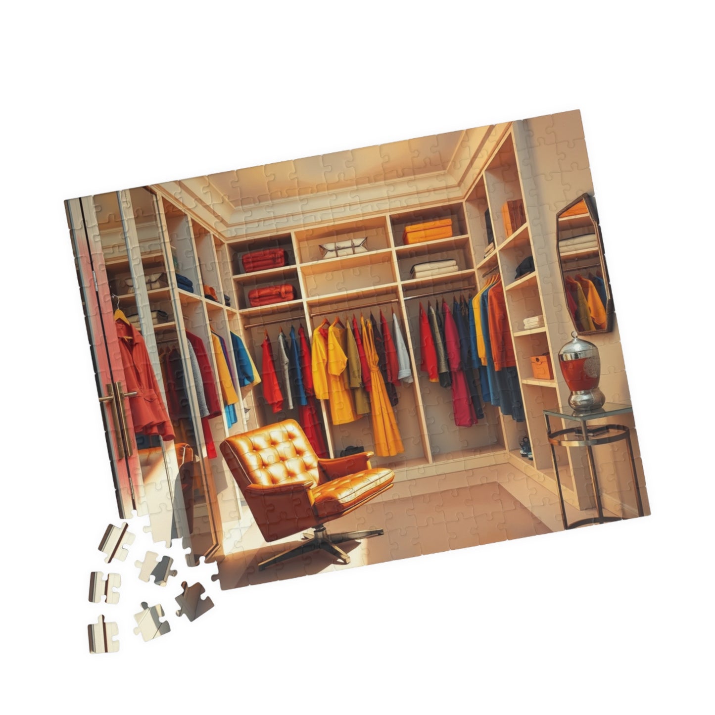 Walk-In Closet Jigsaw Puzzle (110, 252, 520, 1014-piece), Color-coded Clothing, Red Yellow Blue Minimalist Game, Gift for Fashion Lover