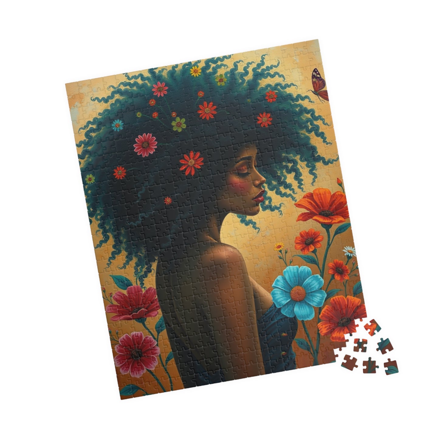 Jigsaw Puzzle, Black Woman with Afro and Colorful Flowers, Retro Aesthetics, Black Art, Brain Teaser Game, Mindfulness Activity, Friend Gift Puzzle The Puzzle Chest