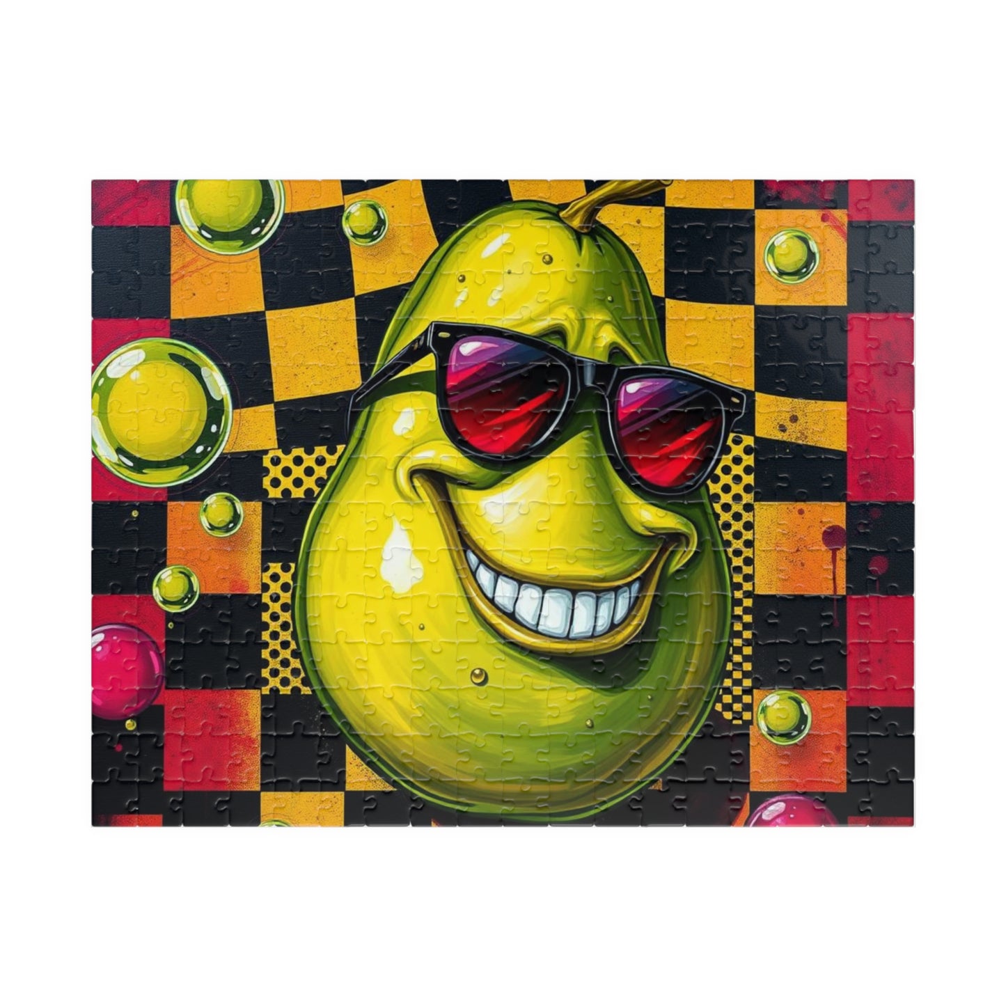 Avocado Pop Art Jigsaw Puzzle, 110, 252, 520, 1014-piece, Retro Funky Design, Checkerboard and Dots Puzzle, Unique Gift Idea, Fun Activity 252 pcs (Horizontal) Puzzle The Puzzle Chest
