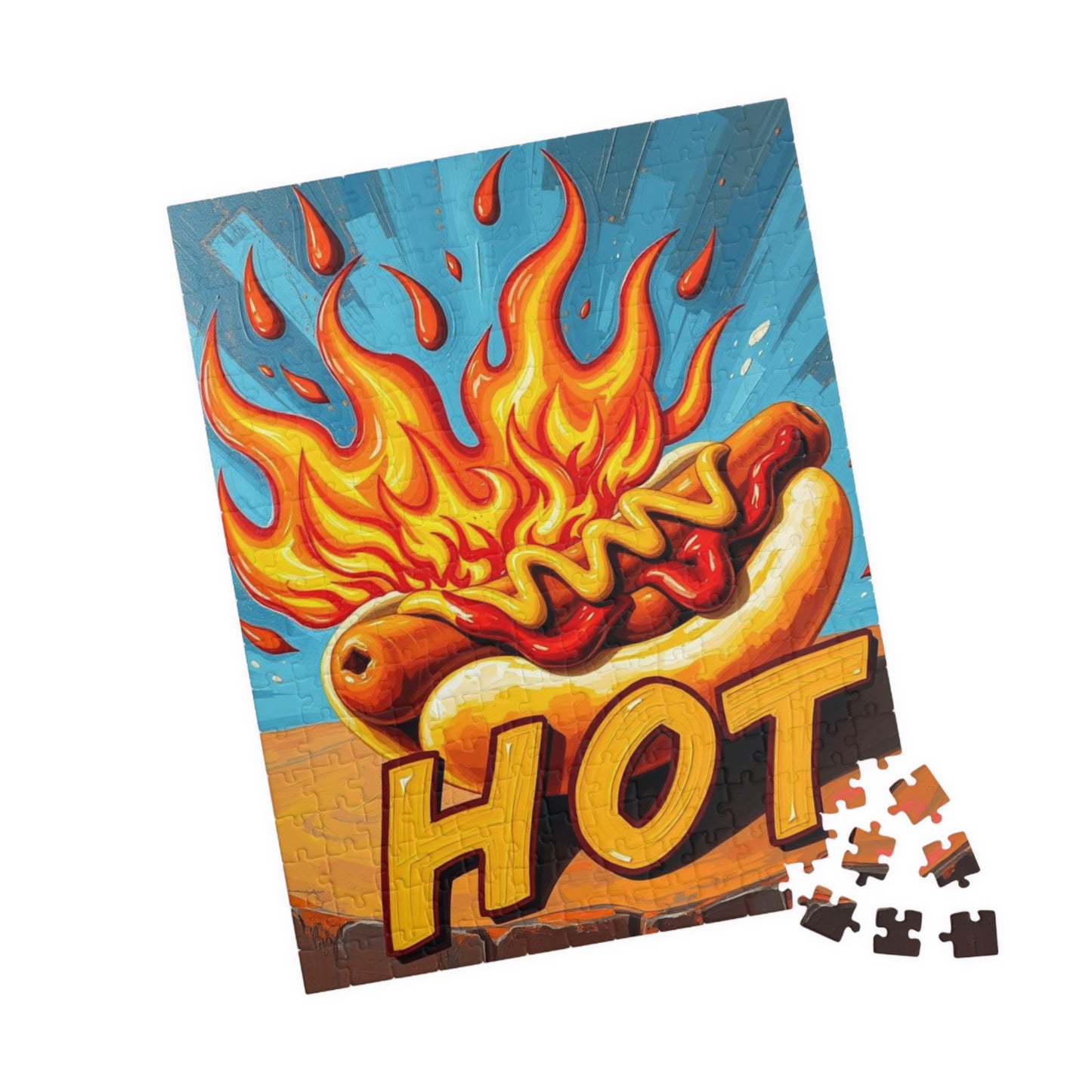 Hot Dog Puzzle - Pop Art Adult Jigsaw Game, Fun Fire Grilled 'HOT' Food Puzzle, Family Activity, Game Night, Unique Gift Idea, Brain Teaser Puzzle The Puzzle Chest