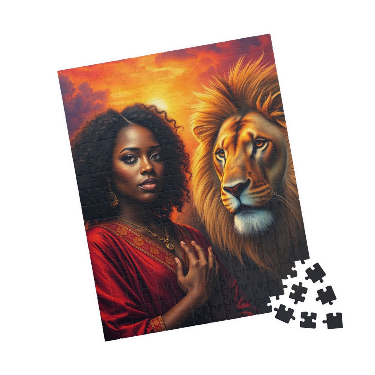 Empowering Lion and Woman Puzzle, Black Art Afrocentric Theme Jigsaw Game, Mindfulness Gift for Friends, Family Night, Home Entertainment Puzzle The Puzzle Chest